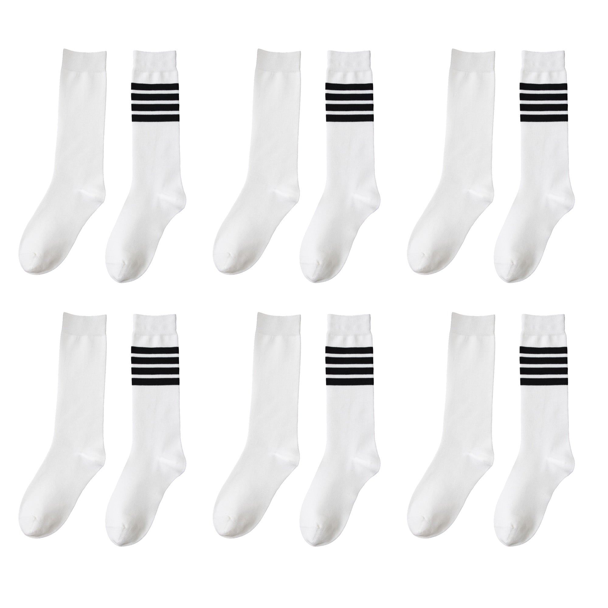 Anna-Kaci Womens Cotton Crew Socks 6 Pairs Striped Athletic Design Soft Breathable Comfort