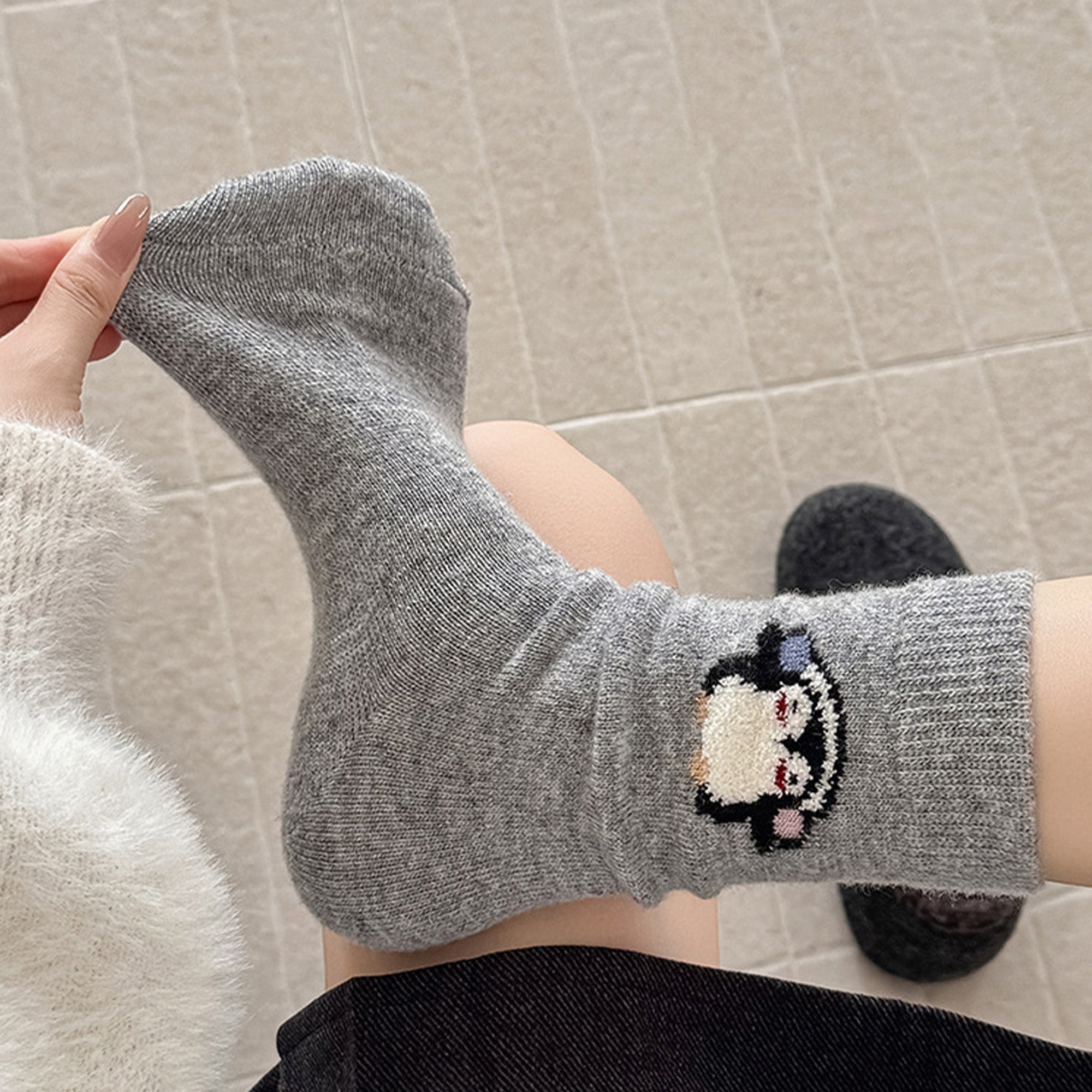 Anna-Kaci Womens Soft Cotton Crew Socks 6 Pairs Cute Animal Embroidery Comfortable