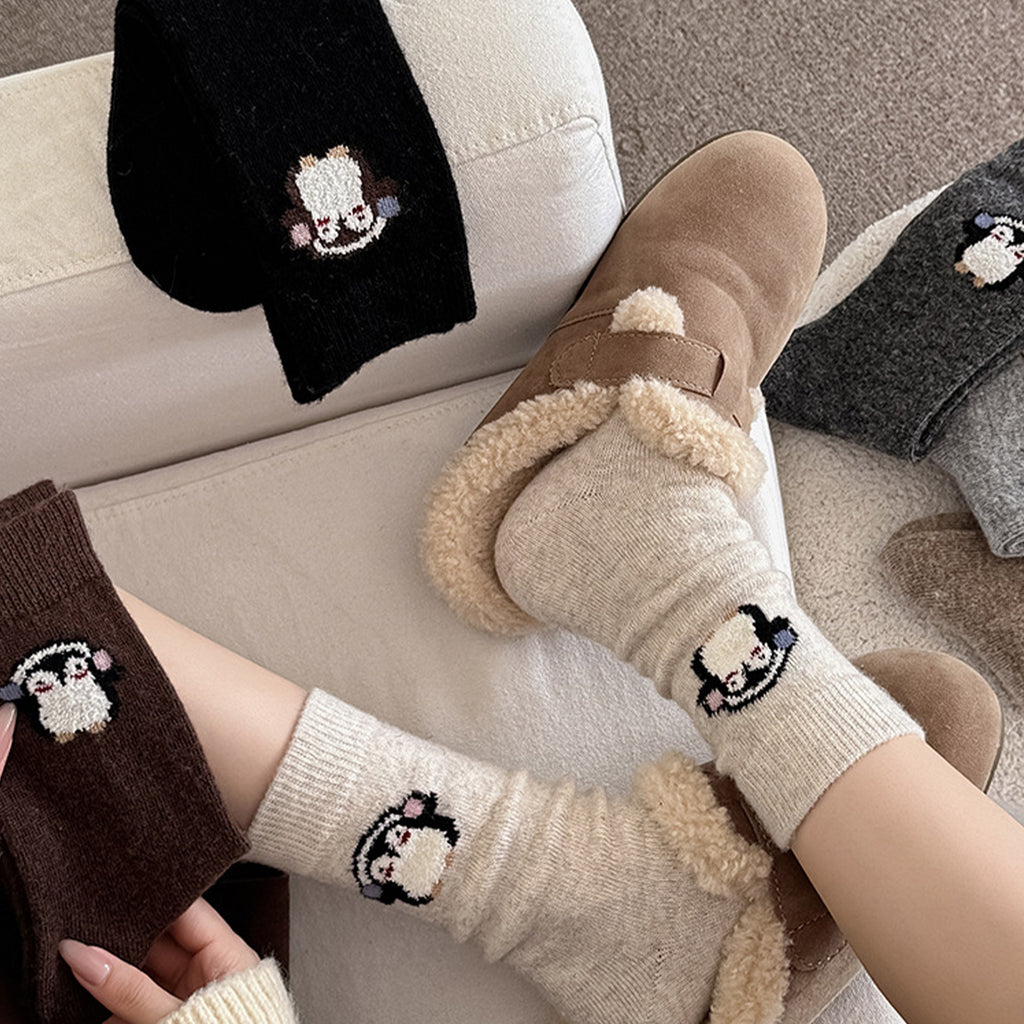 Anna-Kaci Womens Soft Cotton Crew Socks 6 Pairs Cute Animal Embroidery Comfortable