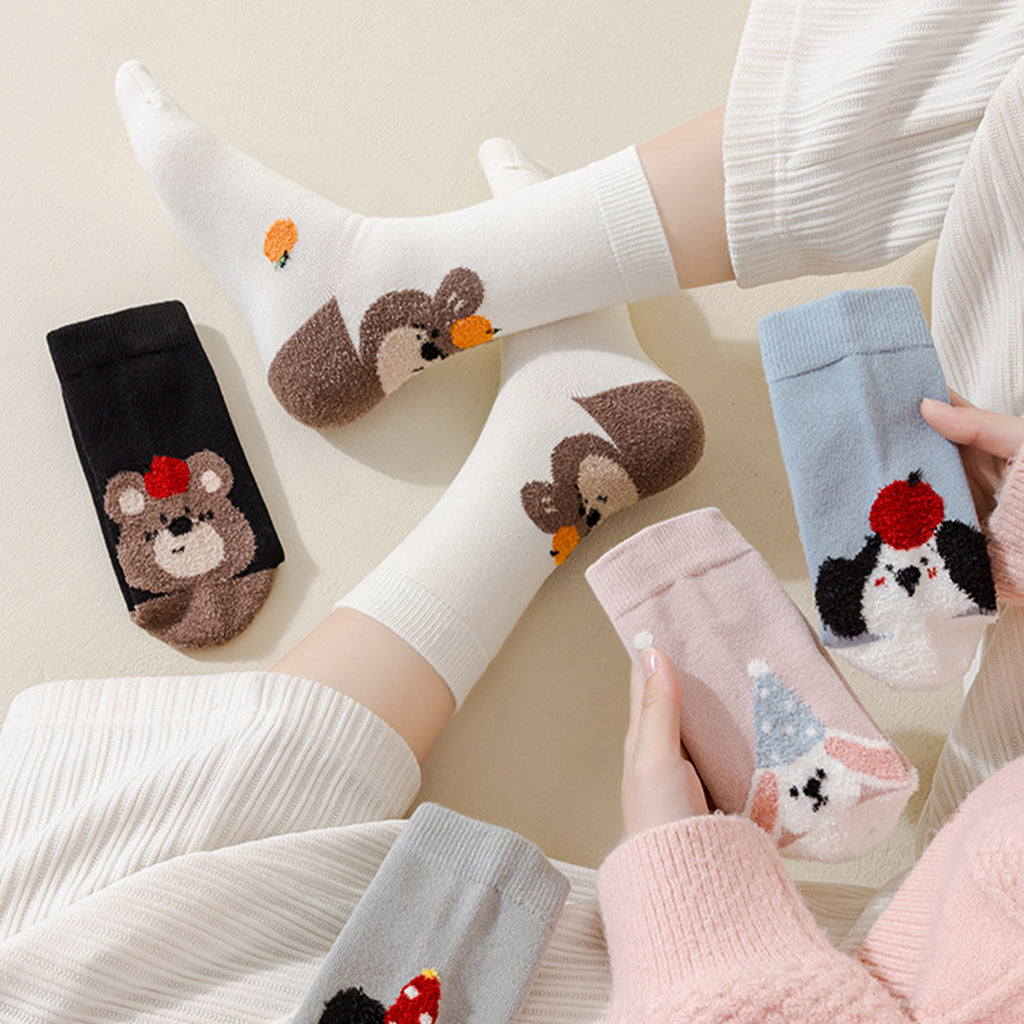 Anna-Kaci Womens Pure Cotton Crew Socks 6 Pairs Soft Breathable Cute Cartoon Design