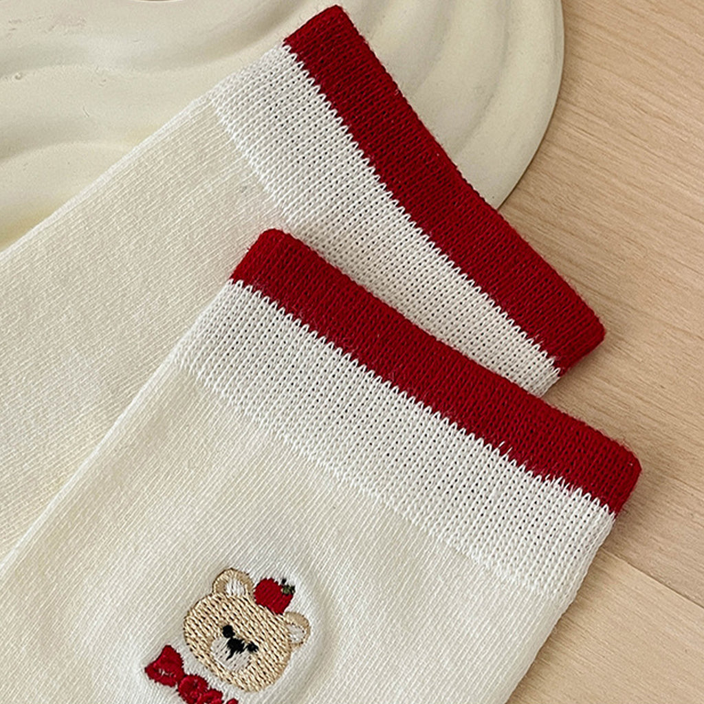 Anna-Kaci Womens Comfortable Cotton Crew Socks 6 Pairs Soft Embroidered Bear Design