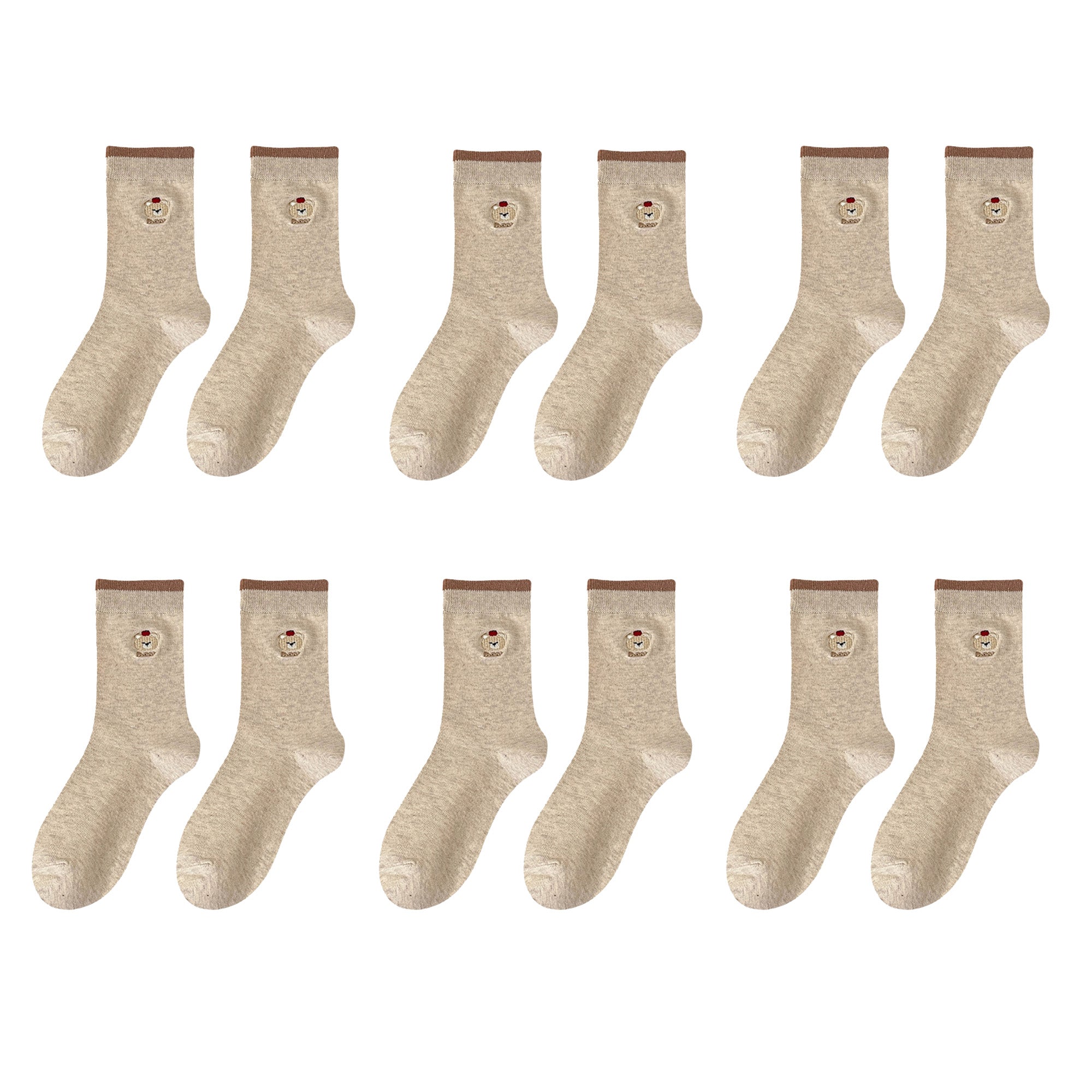 Anna-Kaci Womens Comfortable Cotton Crew Socks 6 Pairs Soft Embroidered Bear Design