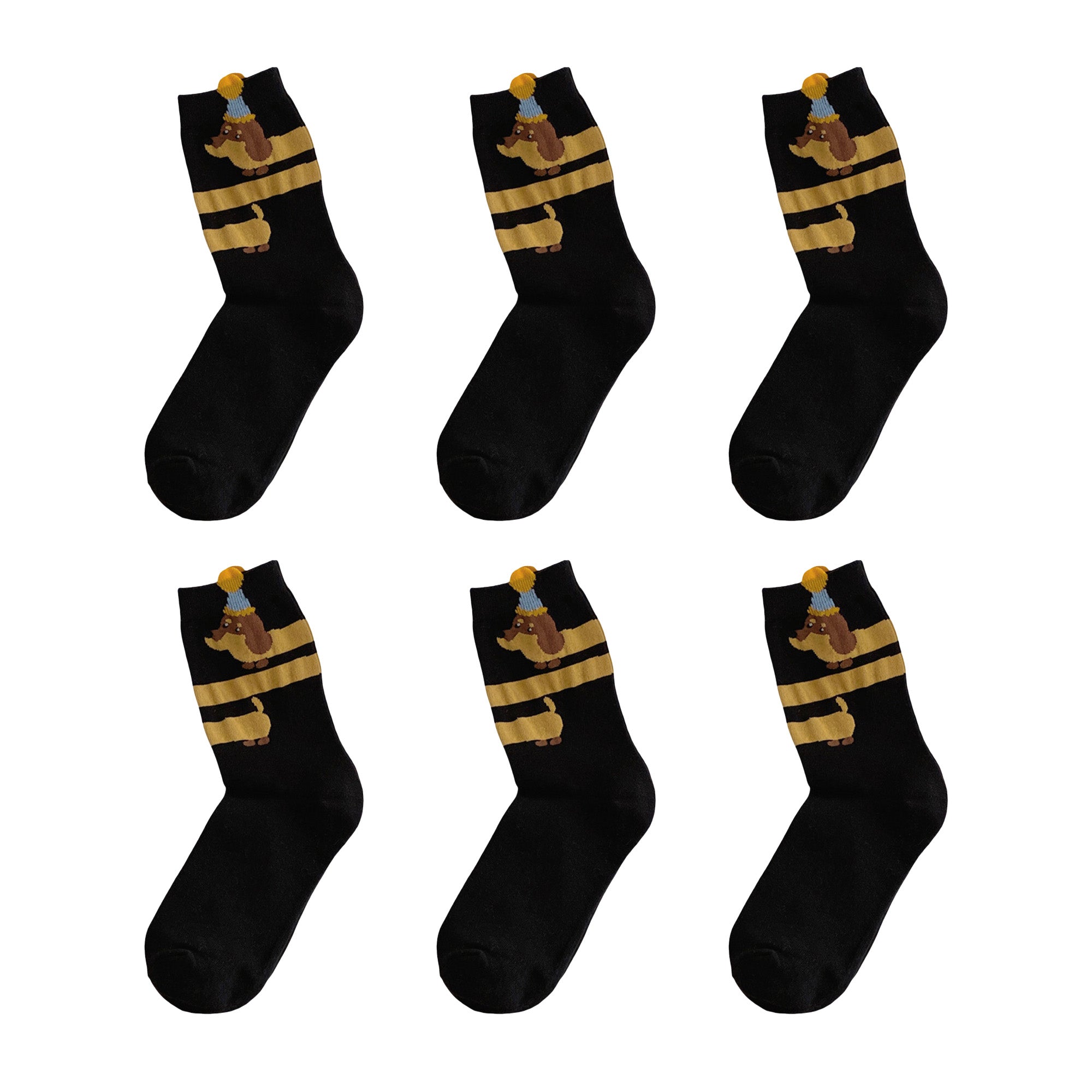 Anna-Kaci Womens Cotton Crew Socks 6 Pairs Soft Breathable Cute Dog Pattern Everyday Wear