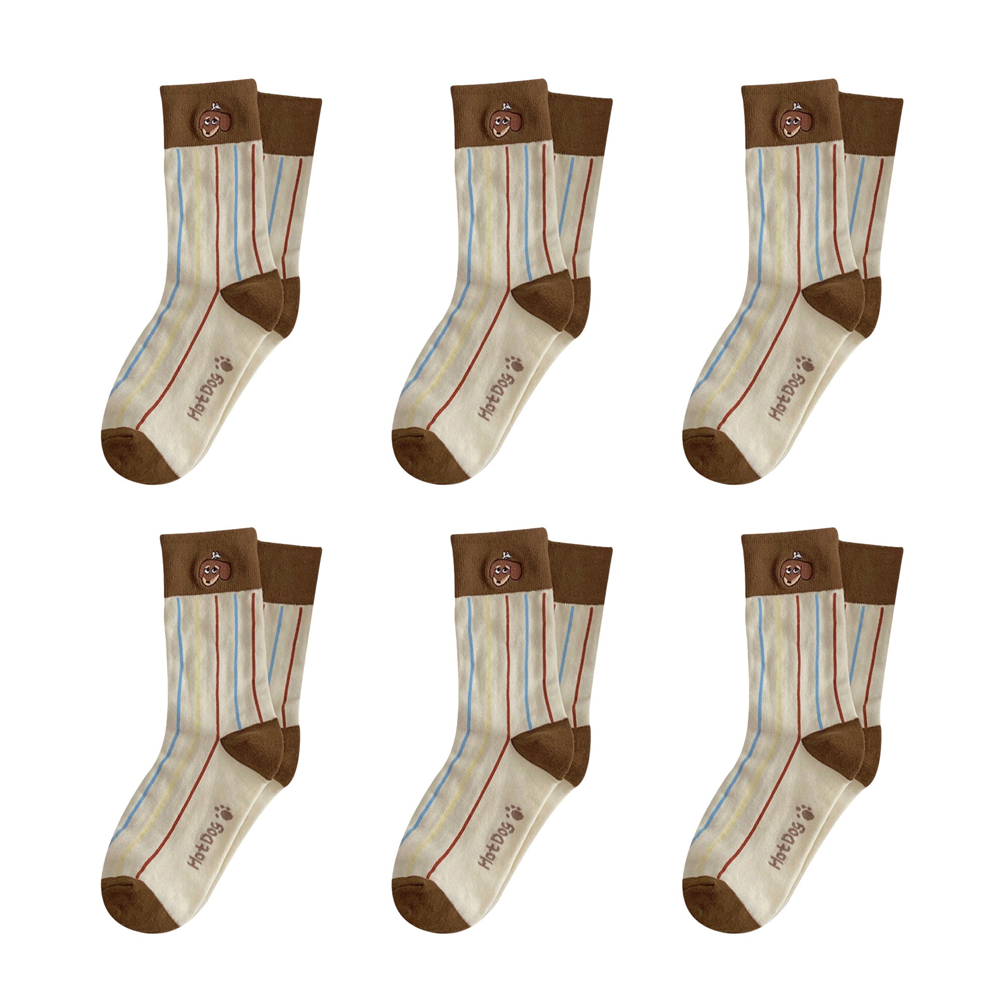 Anna-Kaci Womens Cotton Crew Socks 6 Pairs Soft Breathable Cute Dog Pattern Everyday Wear