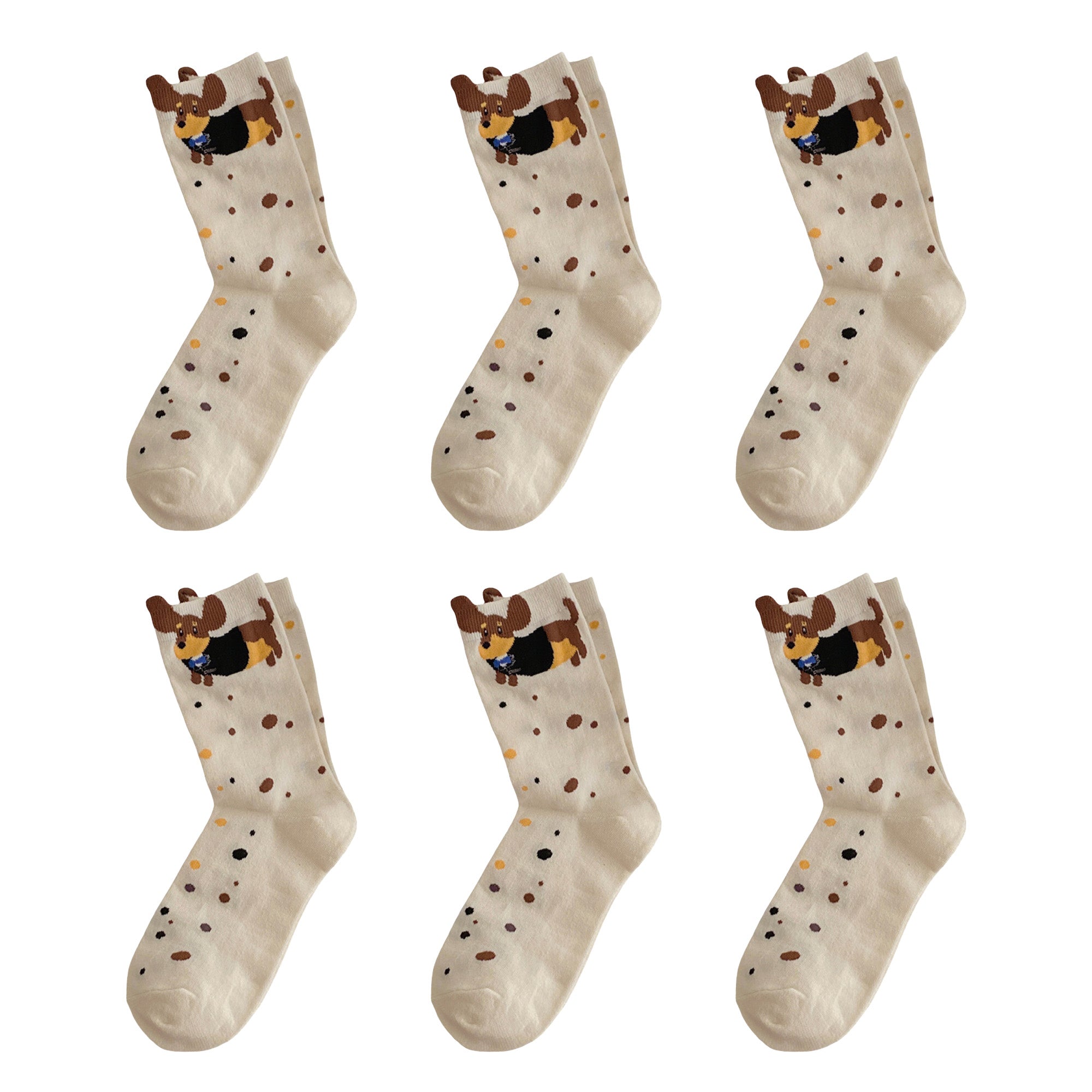 Anna-Kaci Womens Cotton Crew Socks 6 Pairs Soft Breathable Cute Dog Pattern Everyday Wear