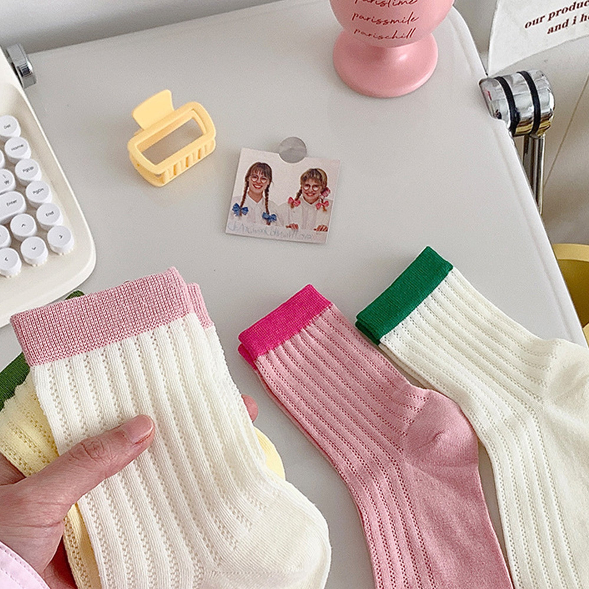 Anna-Kaci Womens Breathable Cotton Mesh Crew Socks 6 Pairs Lightweight