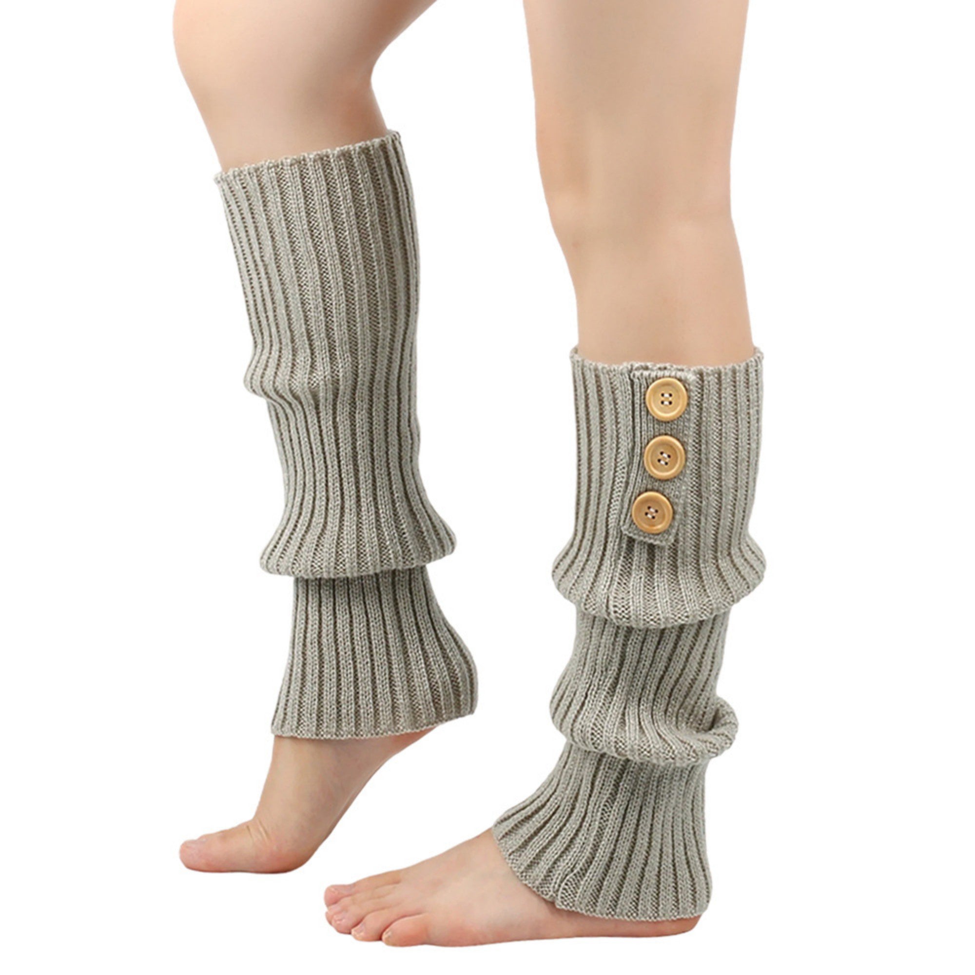 Anna-Kaci Women's Knit Leg Warmers with Decorative Button Detail Ribbed Texture Soft Stretch Fabric and Slouchy Fit