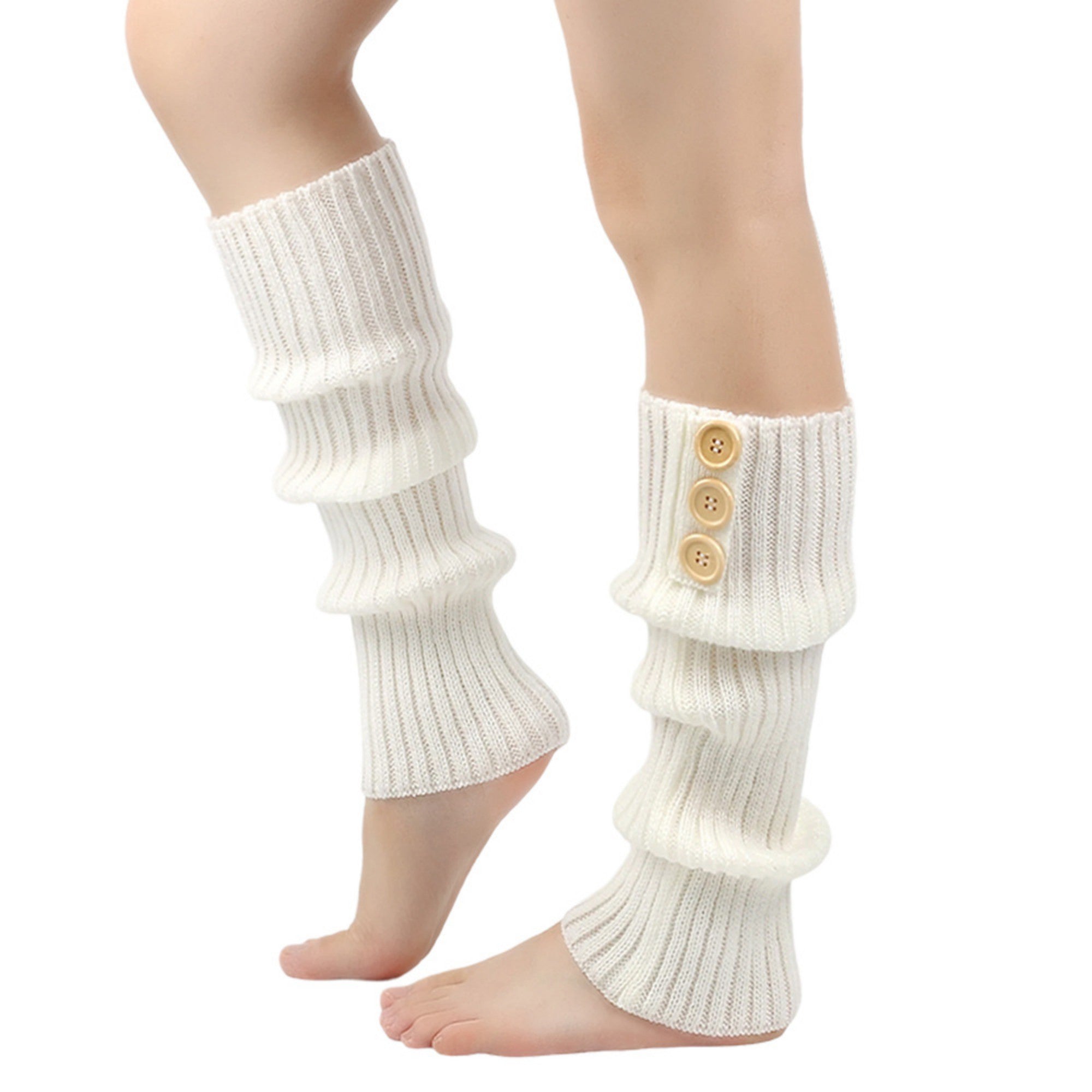 Anna-Kaci Women's Knit Leg Warmers with Decorative Button Detail Ribbed Texture Soft Stretch Fabric and Slouchy Fit
