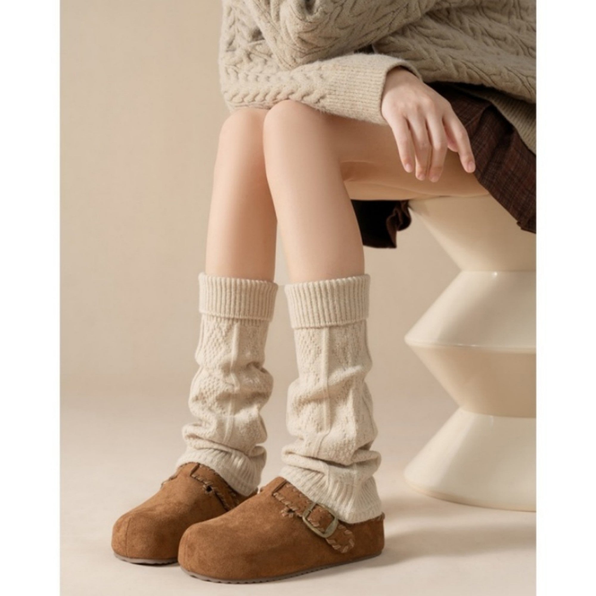 Anna-Kaci Women's Knit Leg Warmers with Textured Cable Pattern Soft Stretch Fabric and Slouchy Layered Fit