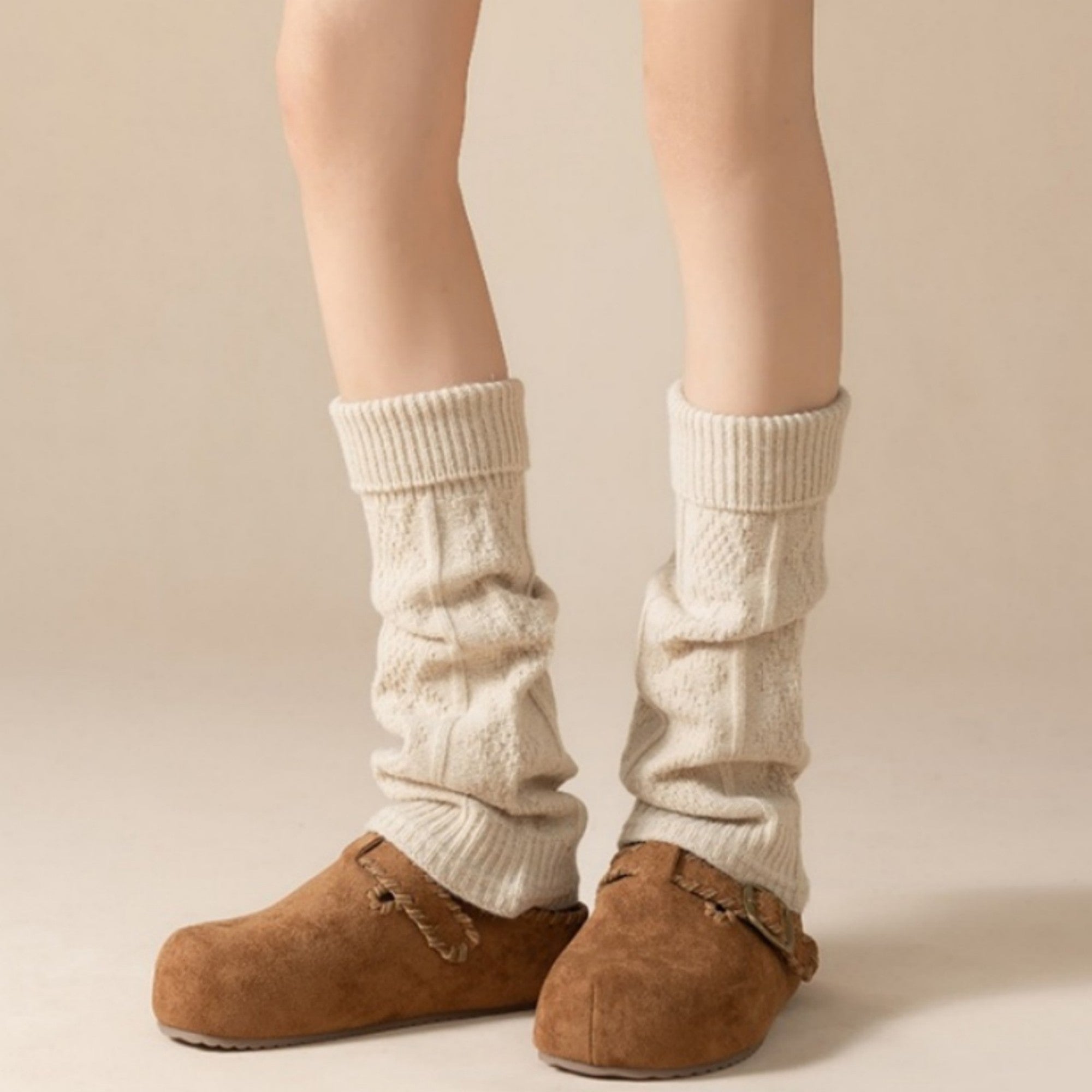 Anna-Kaci Women's Knit Leg Warmers with Textured Cable Pattern Soft Stretch Fabric and Slouchy Layered Fit
