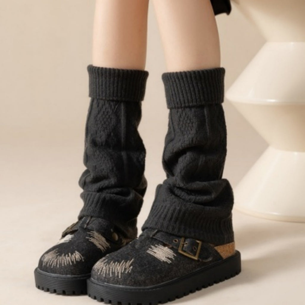 Anna-Kaci Women's Knit Leg Warmers with Textured Cable Pattern Soft Stretch Fabric and Slouchy Layered Fit