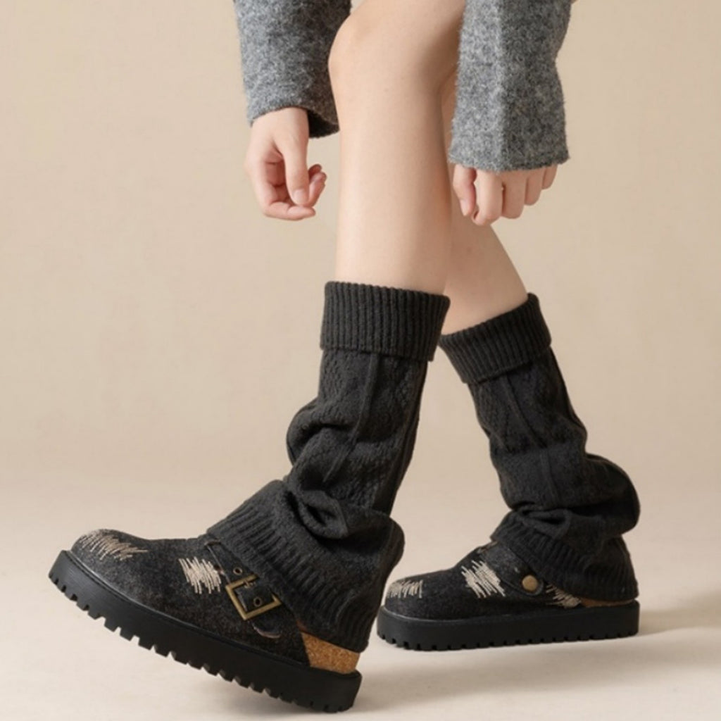 Anna-Kaci Women's Knit Leg Warmers with Textured Cable Pattern Soft Stretch Fabric and Slouchy Layered Fit