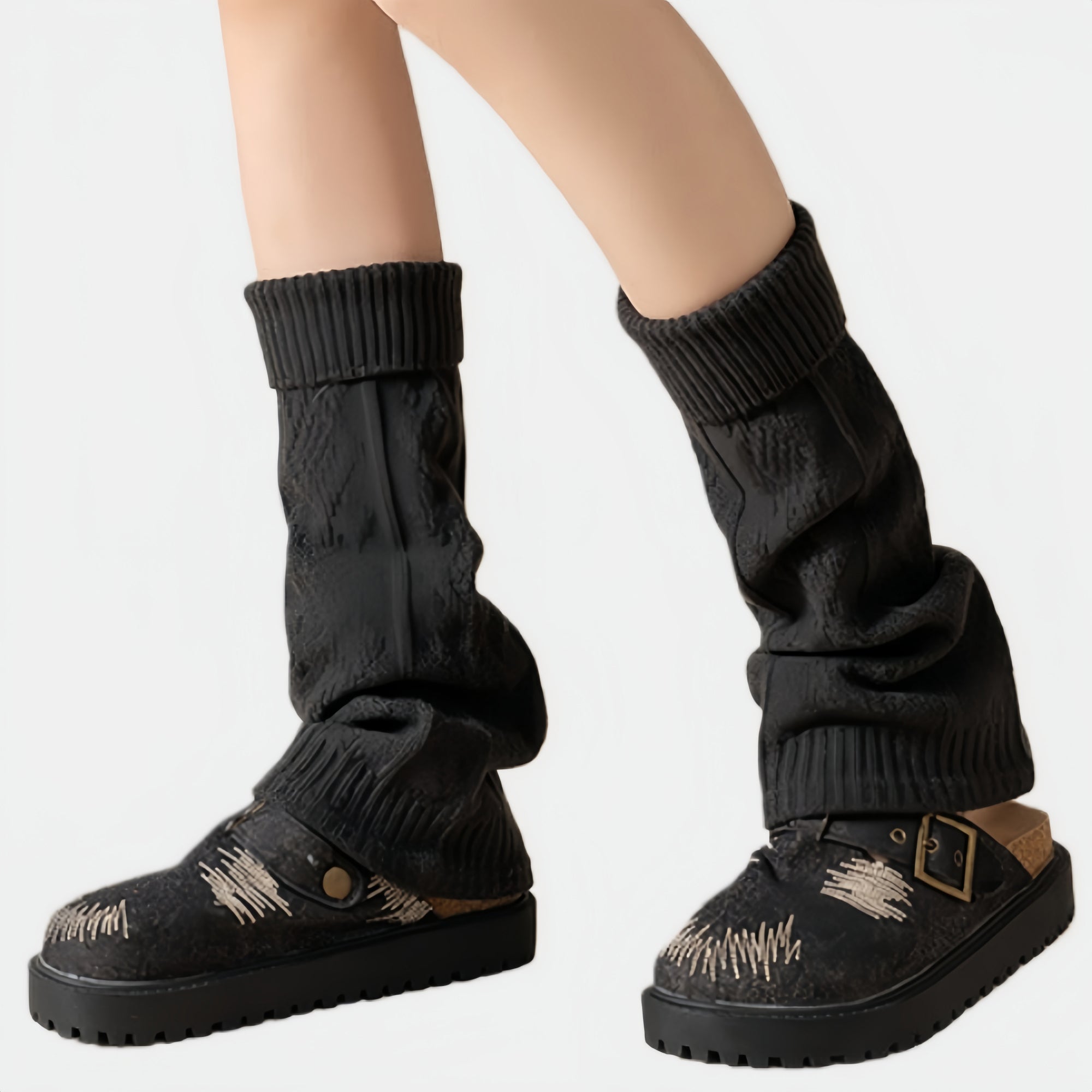 Anna-Kaci Women's Knit Leg Warmers with Textured Cable Pattern Soft Stretch Fabric and Slouchy Layered Fit