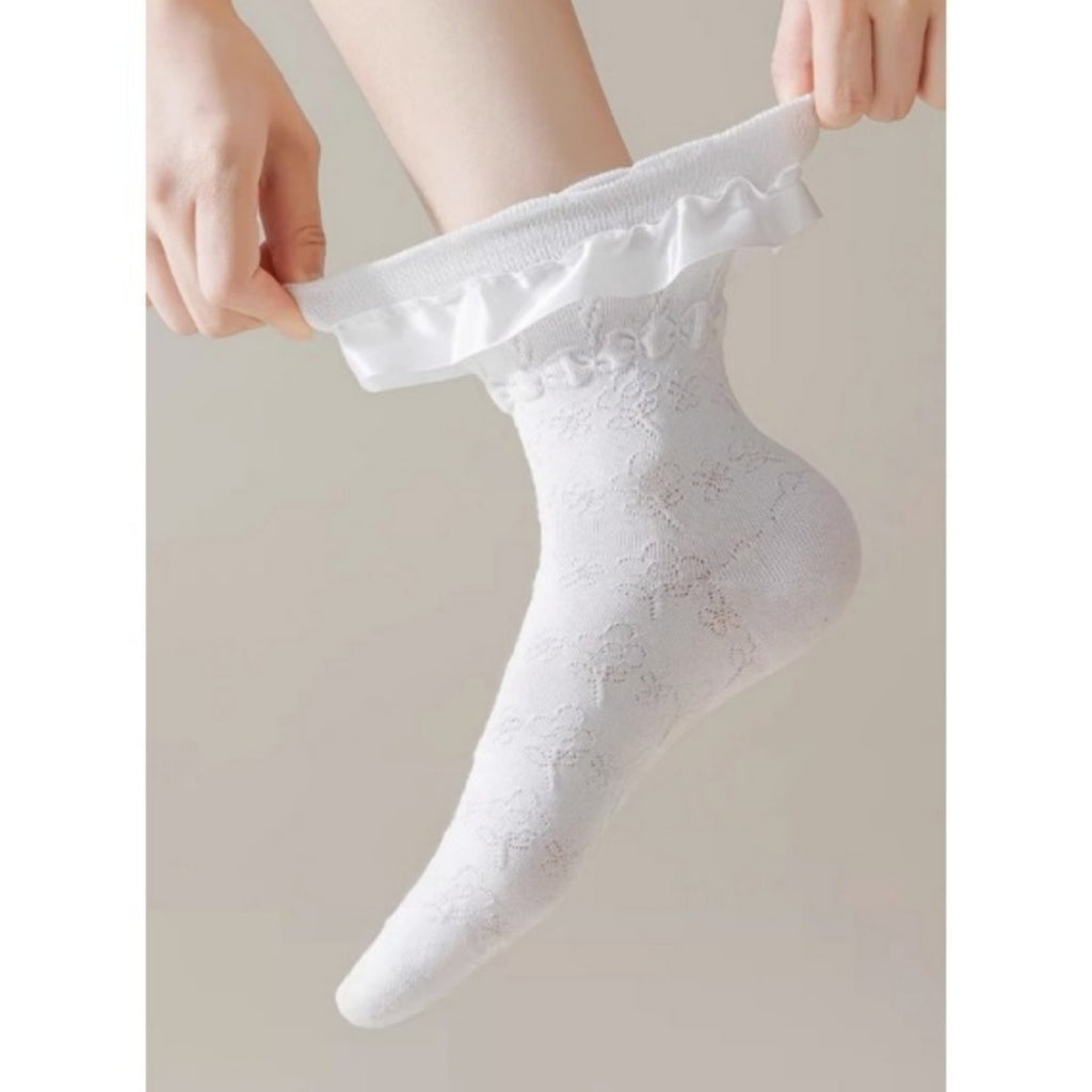 Anna-Kaci Women's 6-Piece Ruffle Trim Ankle Socks with Soft Stretch Fabric Breathable Lightweight Textured Knit