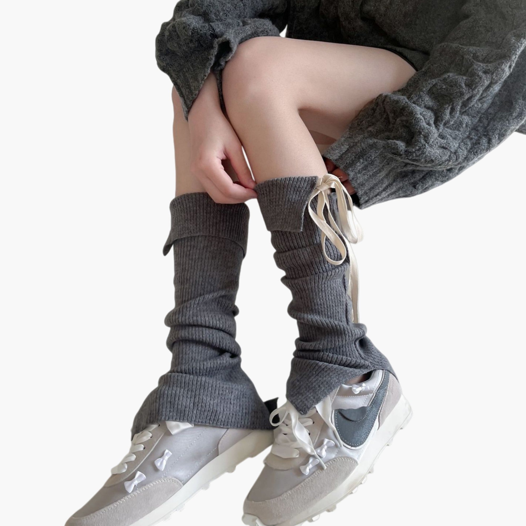 Anna-Kaci Women's Knit Leg Warmers with Adjustable Ribbon Tie Detail Soft Stretch Texture and Slouchy Layering Fit