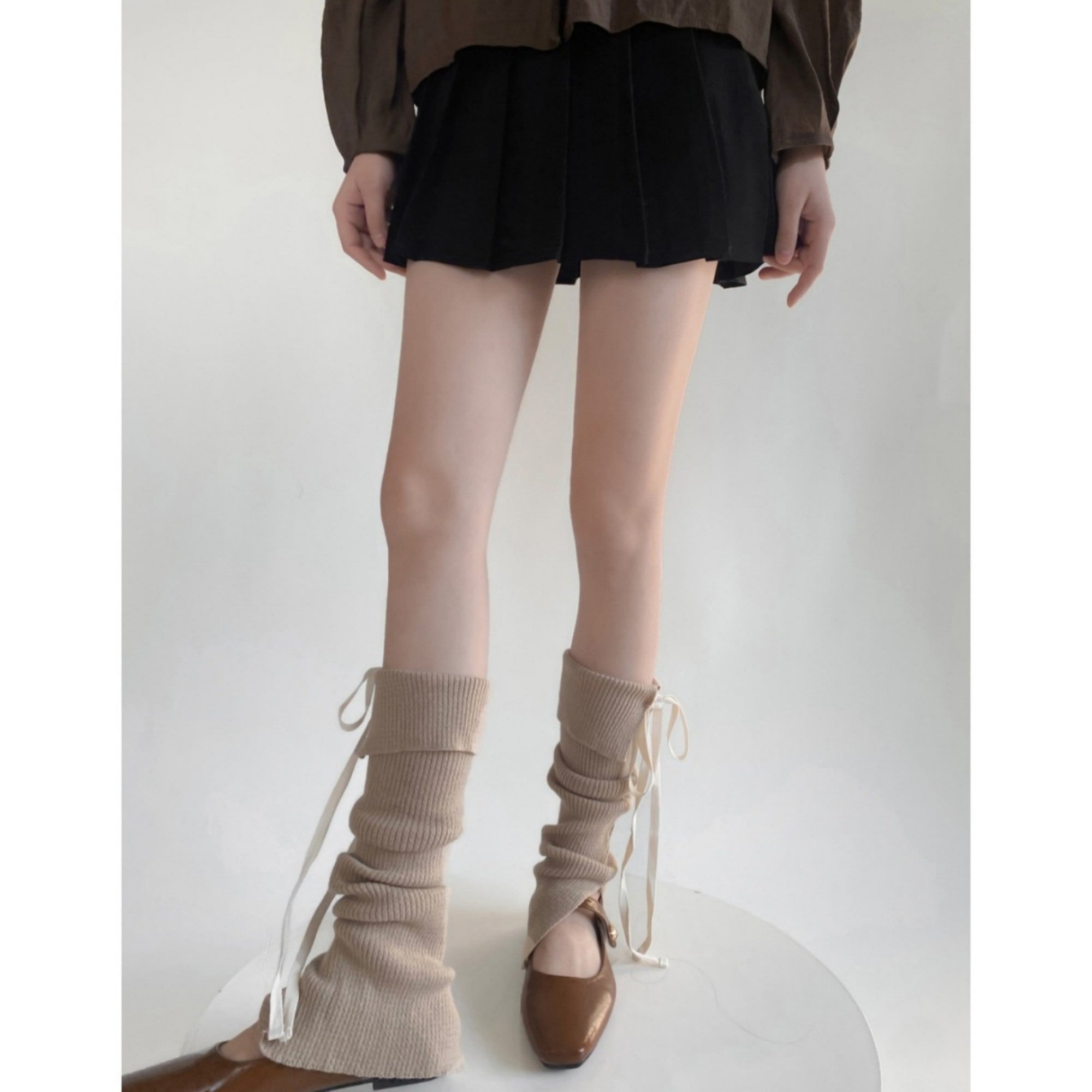Anna-Kaci Women's Knit Leg Warmers with Adjustable Ribbon Tie Detail Soft Stretch Texture and Slouchy Layering Fit