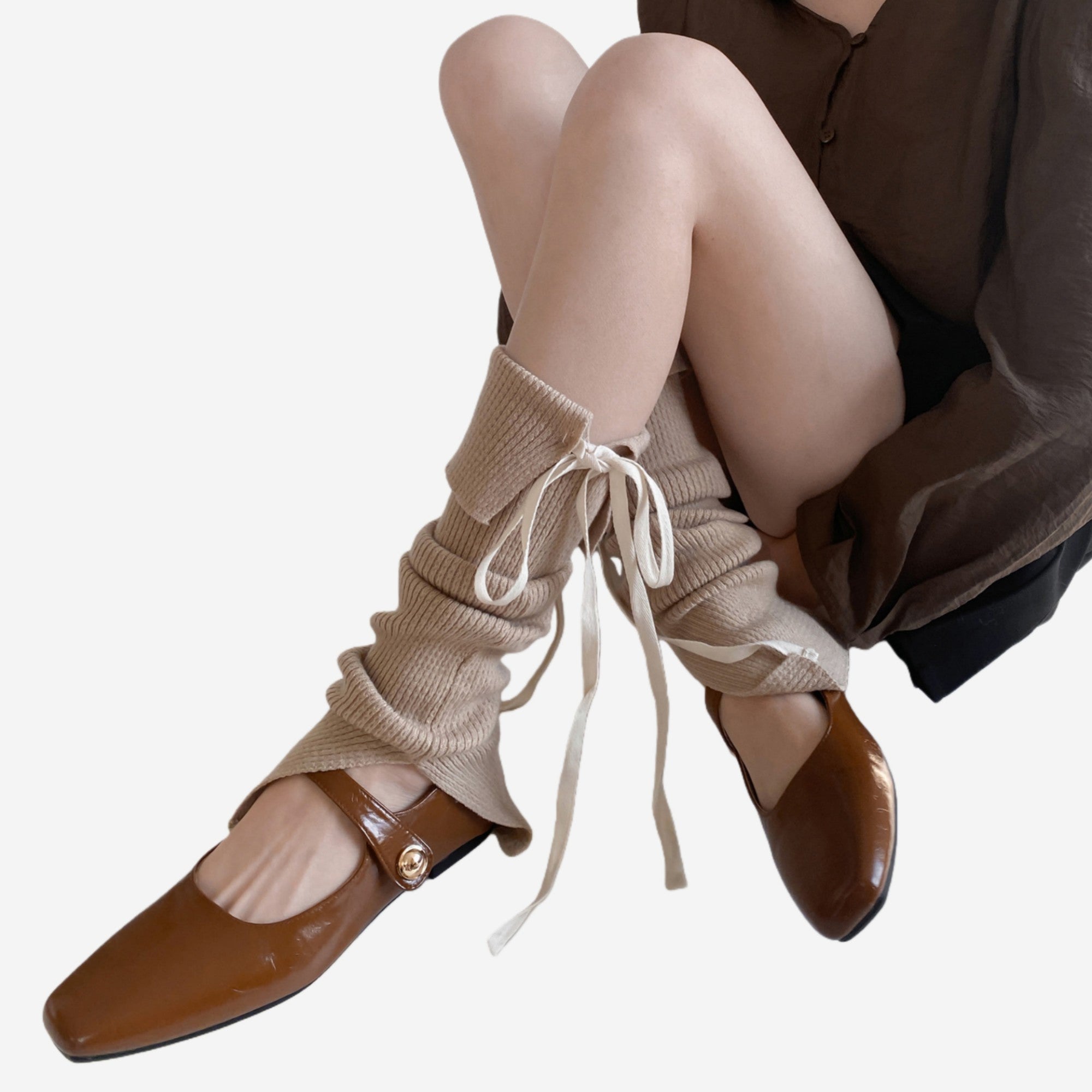 Anna-Kaci Women's Knit Leg Warmers with Adjustable Ribbon Tie Detail Soft Stretch Texture and Slouchy Layering Fit