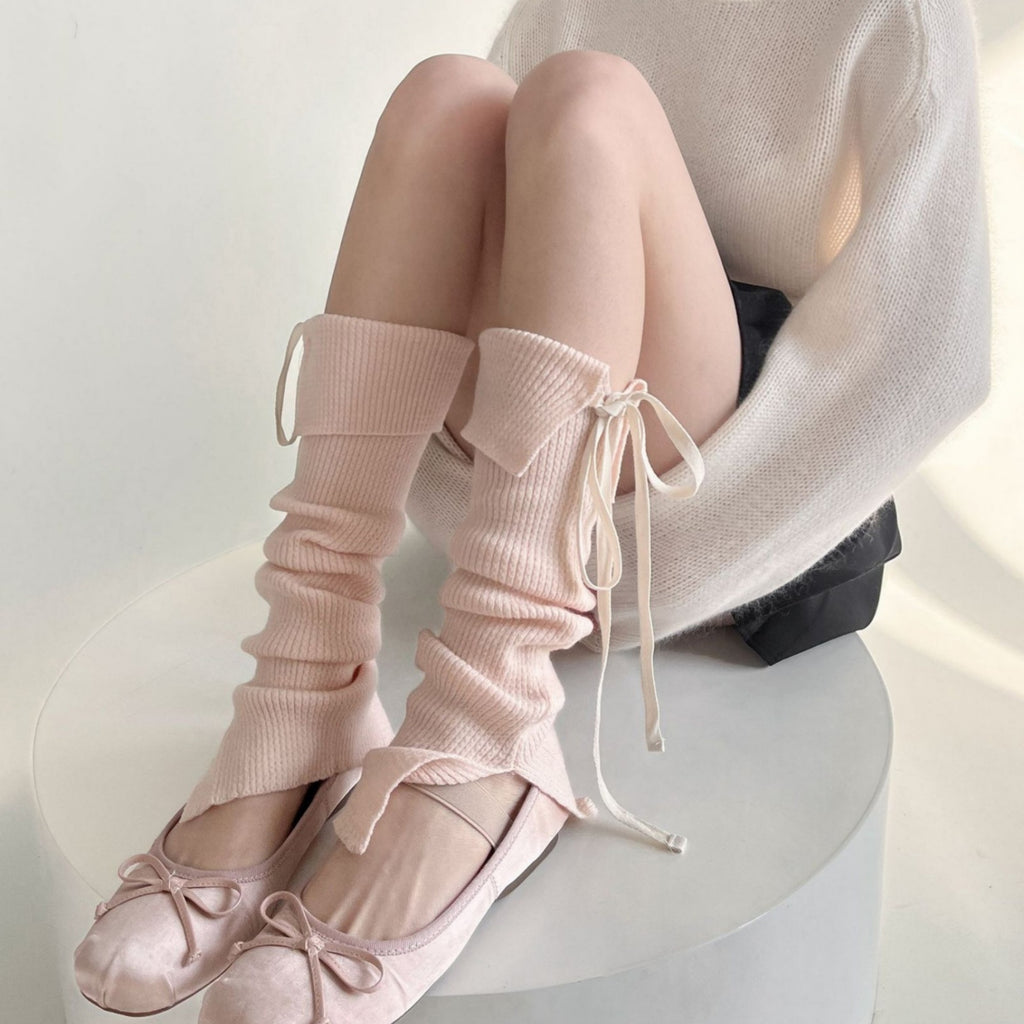 Anna-Kaci Women's Knit Leg Warmers with Adjustable Ribbon Tie Detail Soft Stretch Texture and Slouchy Layering Fit