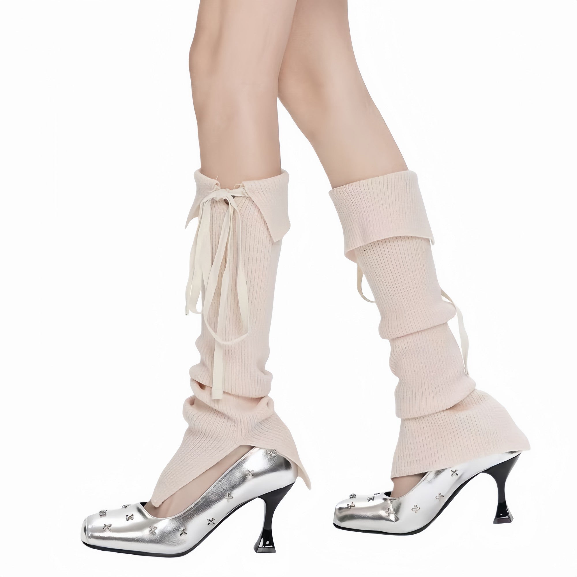 Anna-Kaci Women's Knit Leg Warmers with Adjustable Ribbon Tie Detail Soft Stretch Texture and Slouchy Layering Fit