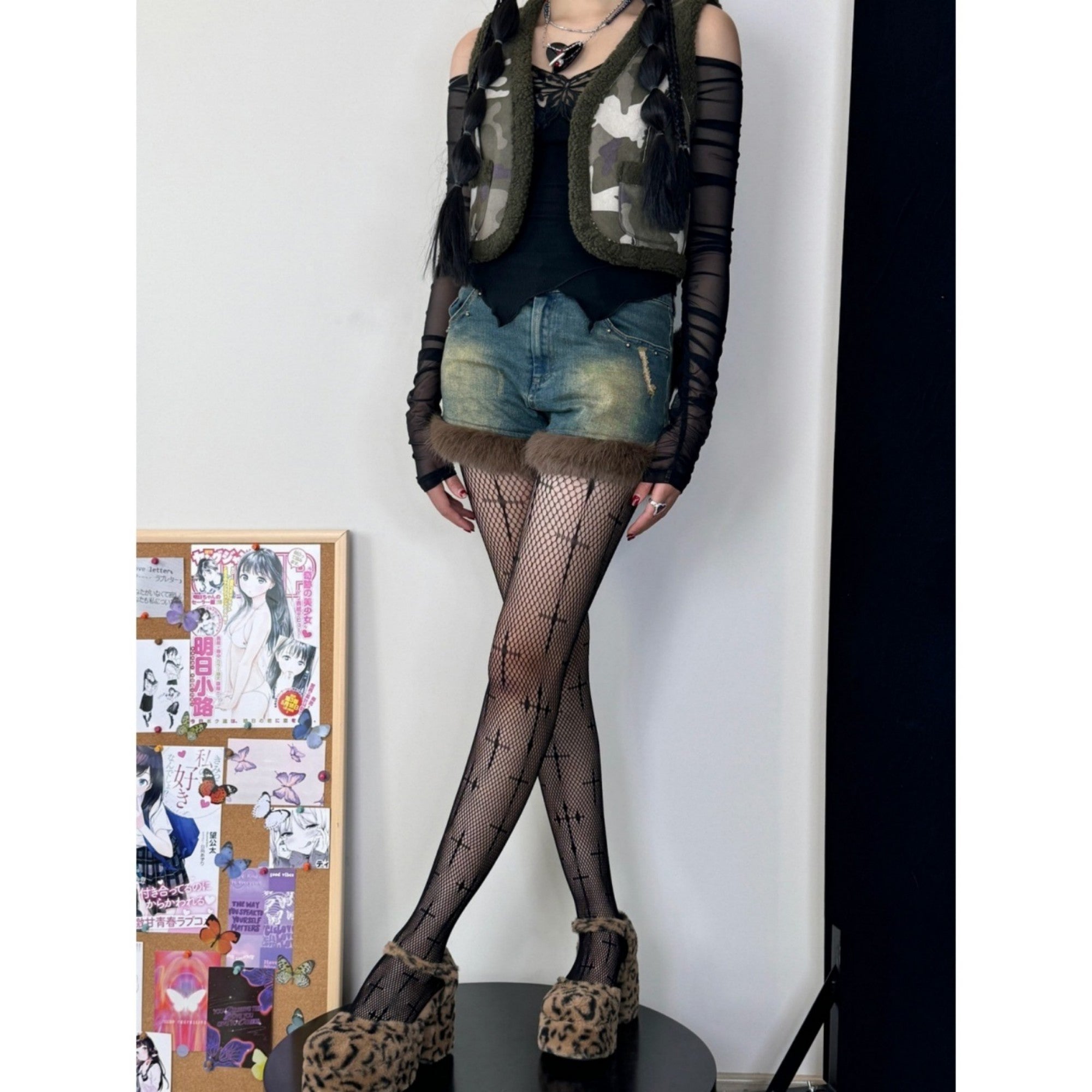 Anna-Kaci Women's Fishnet Tights with Cross Pattern Stretch Fit Sheer Mesh Legging Style Hosiery