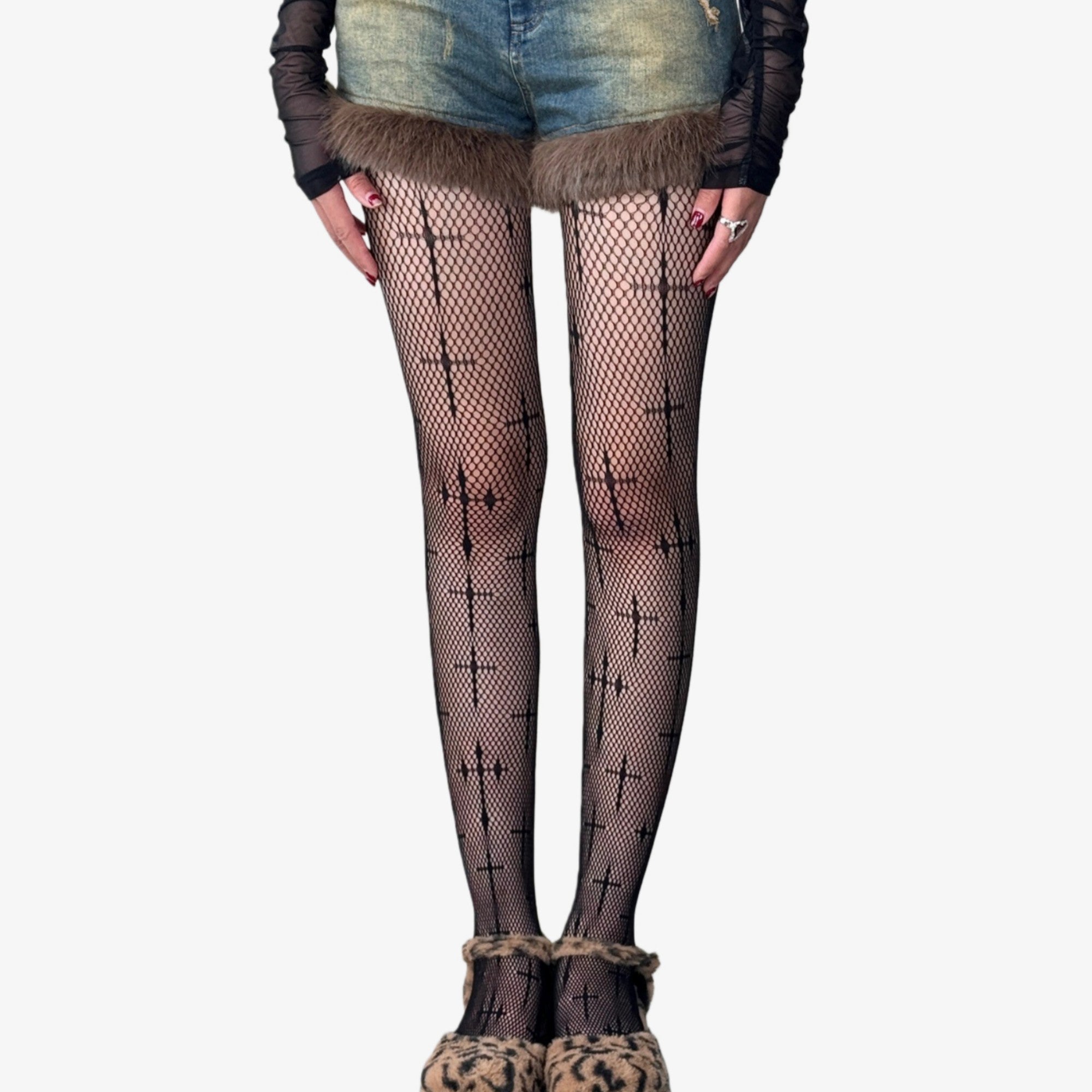 Anna-Kaci Women's Fishnet Tights with Cross Pattern Stretch Fit Sheer Mesh Legging Style Hosiery