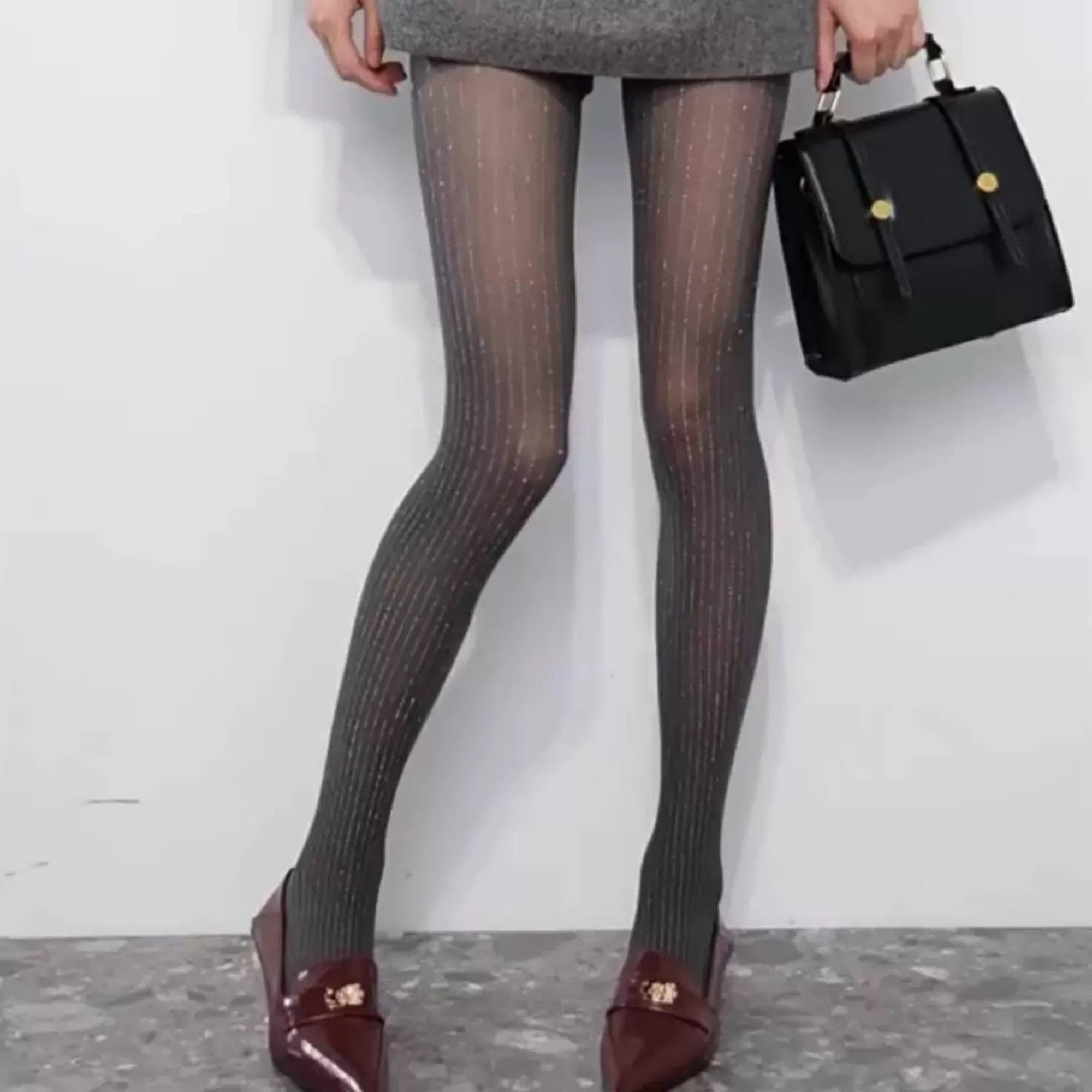 Anna-Kaci Women's Sheer Vertical Stripe Tights with Soft Stretch Fit and Subtle Shimmer Finish