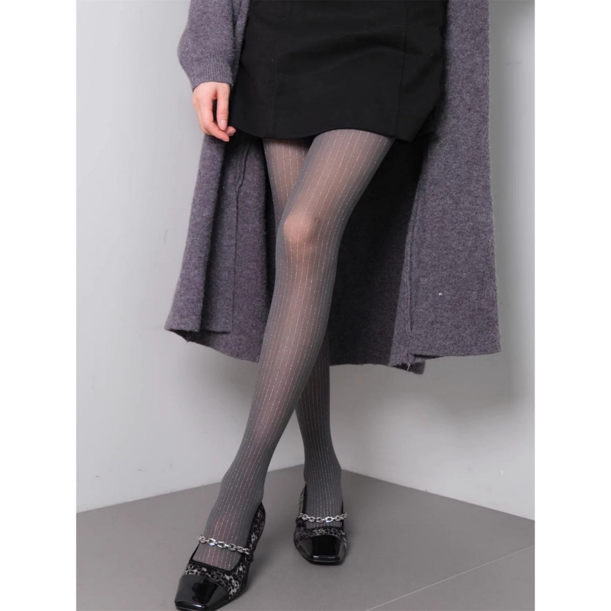 Anna-Kaci Women's Sheer Vertical Stripe Tights with Soft Stretch Fit and Subtle Shimmer Finish