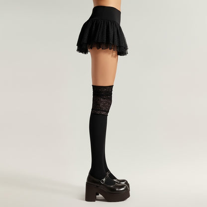 Anna-Kaci 3-PC Women's Lace Cuff Knee High Socks with Stretch Fit and Ribbed Knit Design