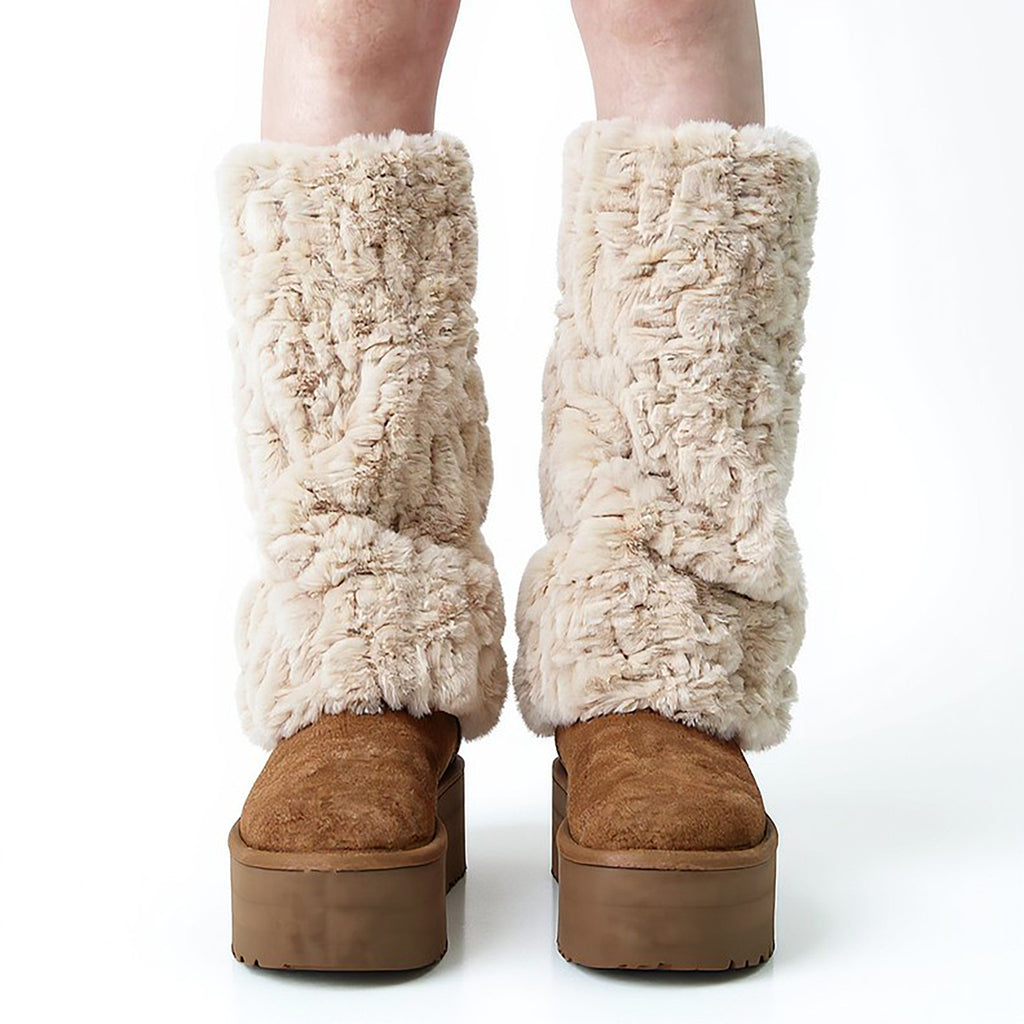 Anna-Kaci Women's Plush Faux Fur Leg Warmers with Soft Stretch Fit and Cozy Textured Finish