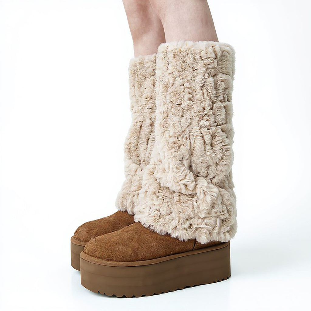 Anna-Kaci Women's Plush Faux Fur Leg Warmers with Soft Stretch Fit and Cozy Textured Finish