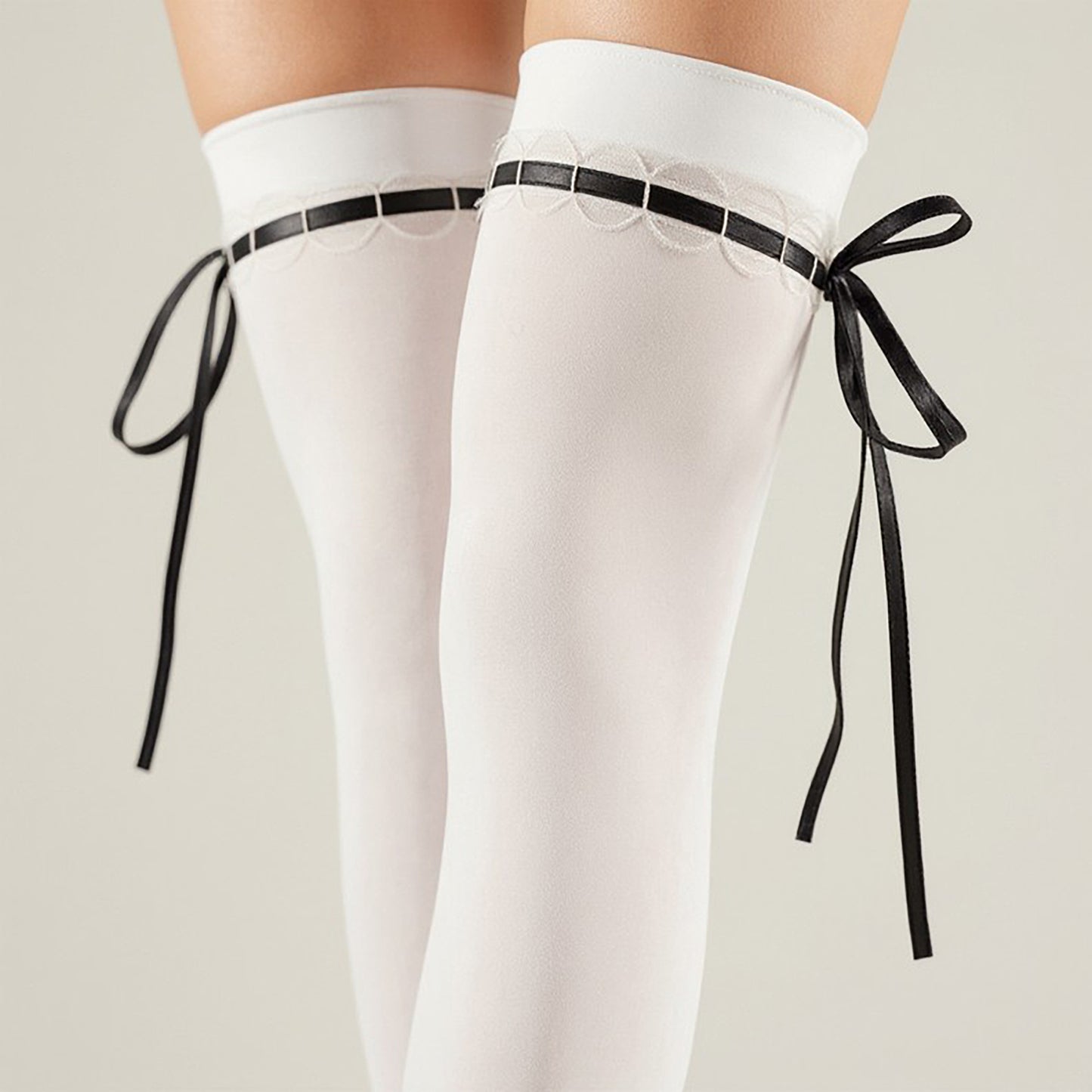 Anna-Kaci 3-PC Women's Thigh High Stockings with Ribbon Tie Detail Stretch Knit Over the Knee Fashion Hosiery