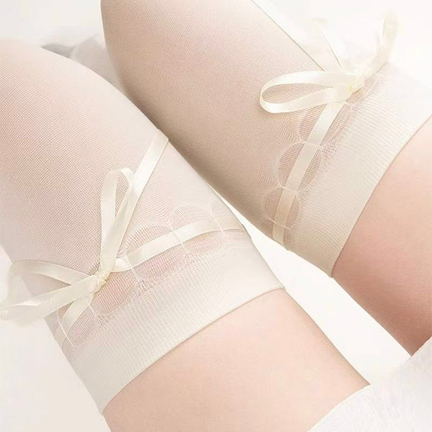 Anna-Kaci 3-PC Women's Thigh High Stockings with Ribbon Tie Detail Stretch Knit Over the Knee Fashion Hosiery