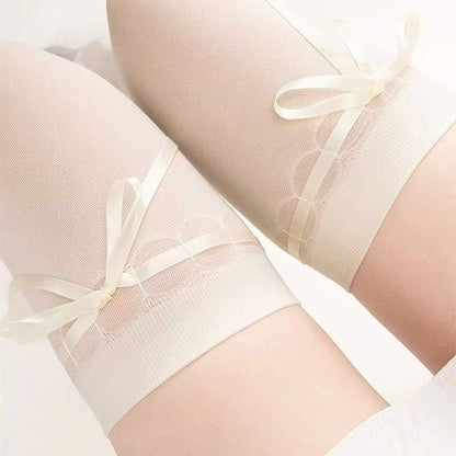 Anna-Kaci 3-PC Women's Thigh High Stockings with Ribbon Tie Detail Stretch Knit Over the Knee Fashion Hosiery