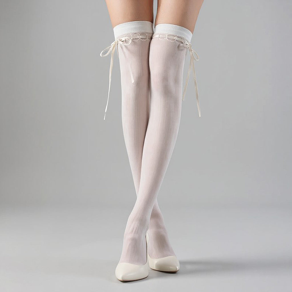Anna-Kaci 3-PC Women's Thigh High Stockings with Ribbon Tie Detail Stretch Knit Over the Knee Fashion Hosiery
