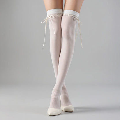 Anna-Kaci 3-PC Women's Thigh High Stockings with Ribbon Tie Detail Stretch Knit Over the Knee Fashion Hosiery