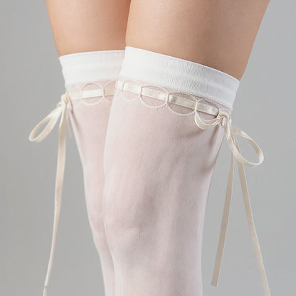 Anna-Kaci 3-PC Women's Thigh High Stockings with Ribbon Tie Detail Stretch Knit Over the Knee Fashion Hosiery