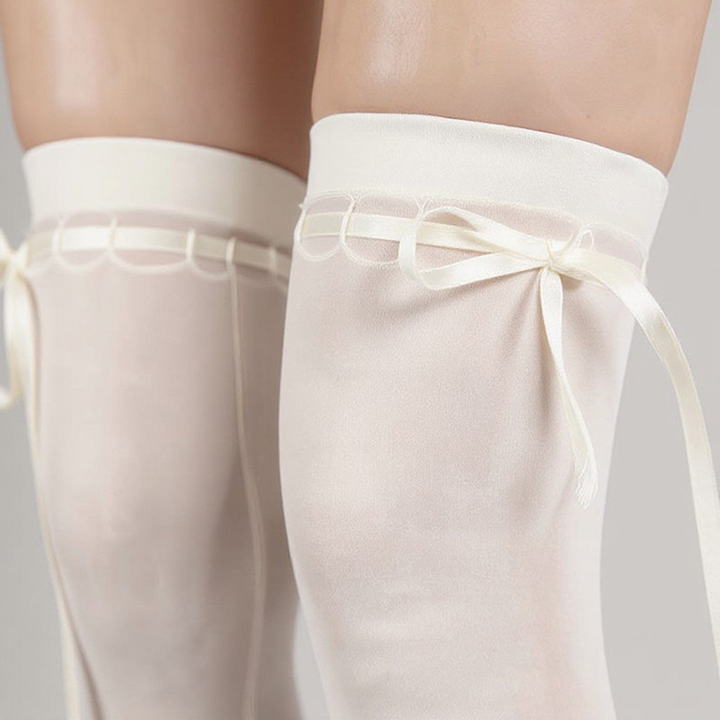 Anna-Kaci 3-PC Women's Thigh High Stockings with Ribbon Tie Detail Stretch Knit Over the Knee Fashion Hosiery