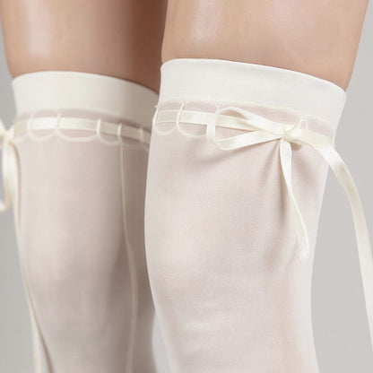 Anna-Kaci 3-PC Women's Thigh High Stockings with Ribbon Tie Detail Stretch Knit Over the Knee Fashion Hosiery