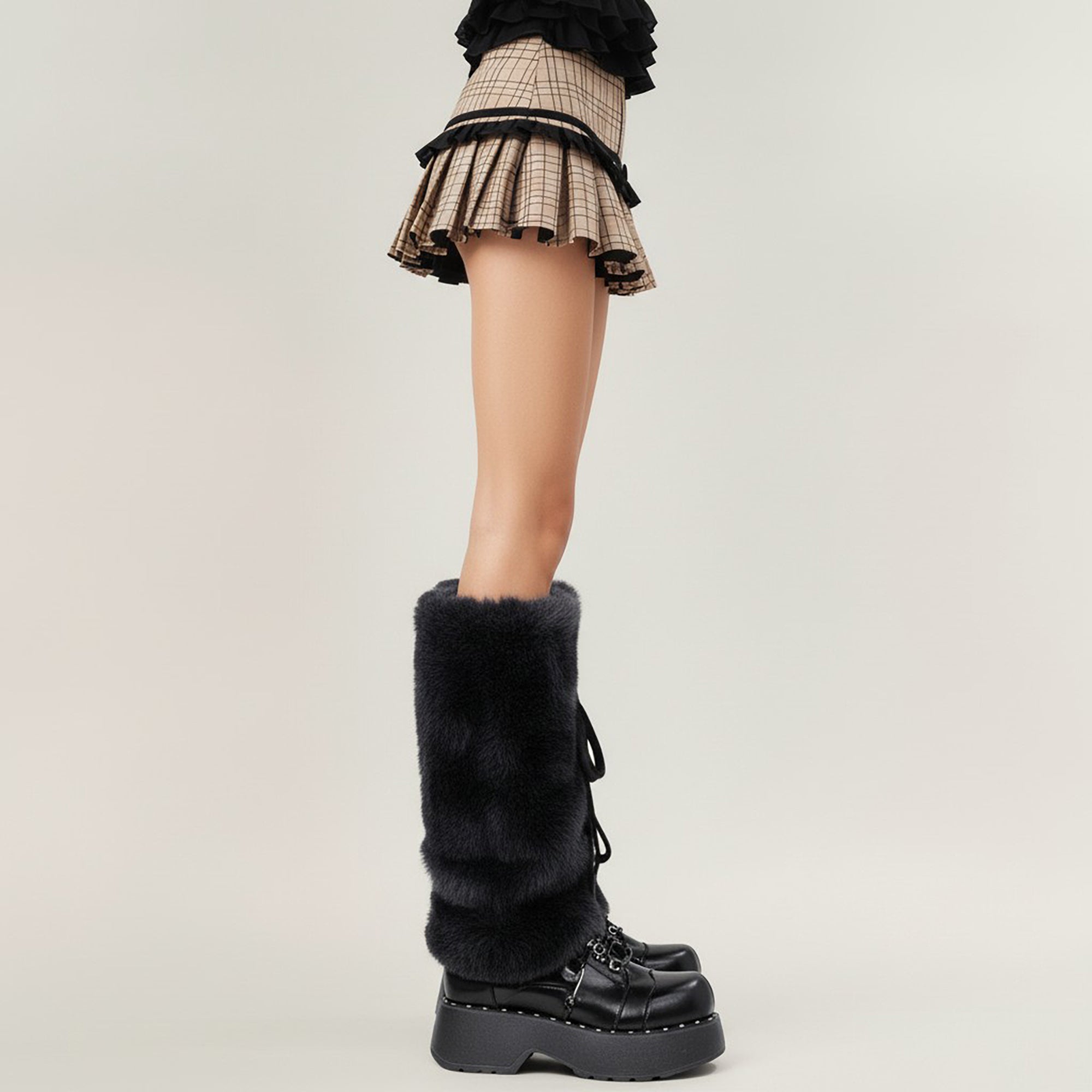 Anna-Kaci Women's Faux Fur Leg Warmers with Tie Detail Plush Winter Boot Cover Fashion Accessory