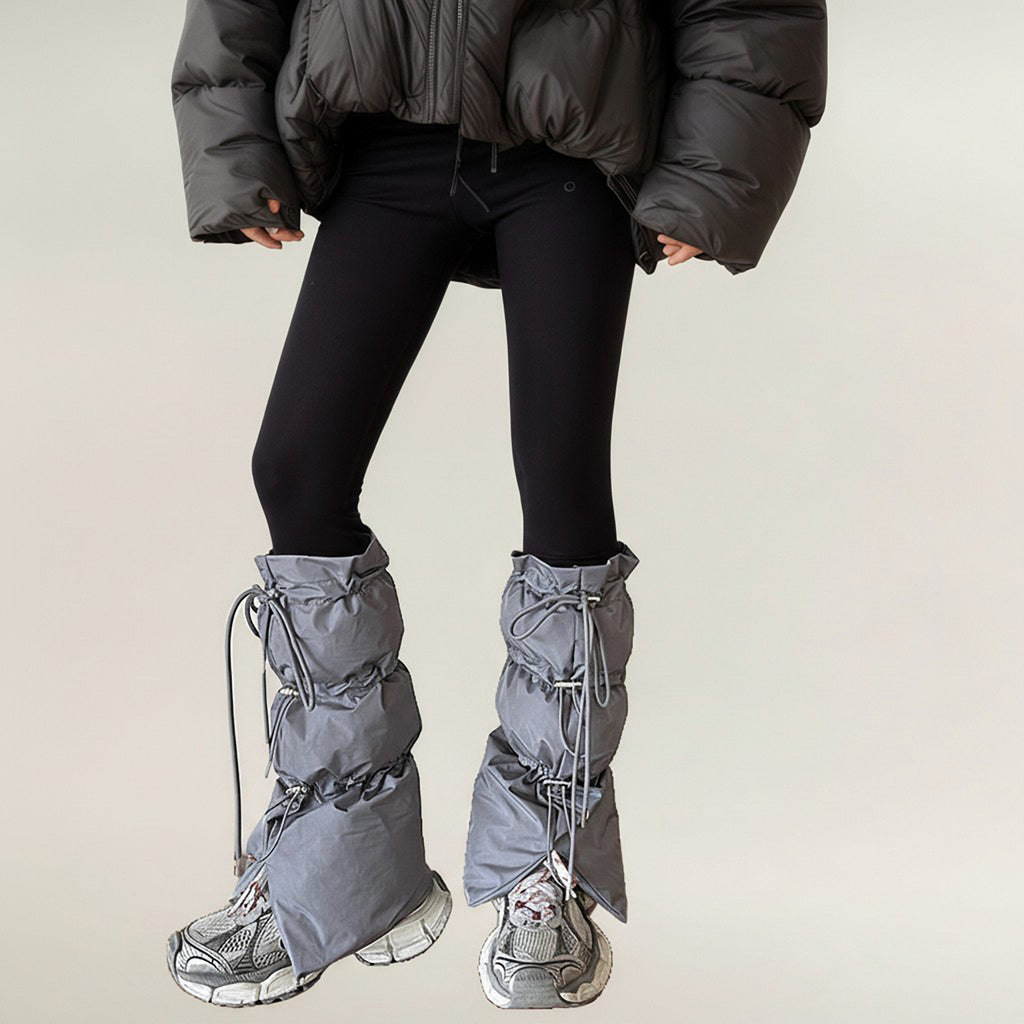 Anna-Kaci Women's Puffer Style Leg Warmers with Adjustable Drawstring Boot Cover Design