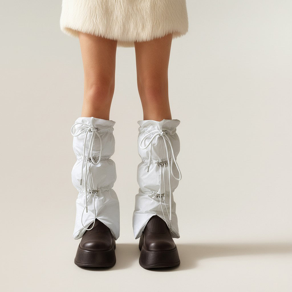 Anna-Kaci Women's Puffer Style Leg Warmers with Adjustable Drawstring Boot Cover Design