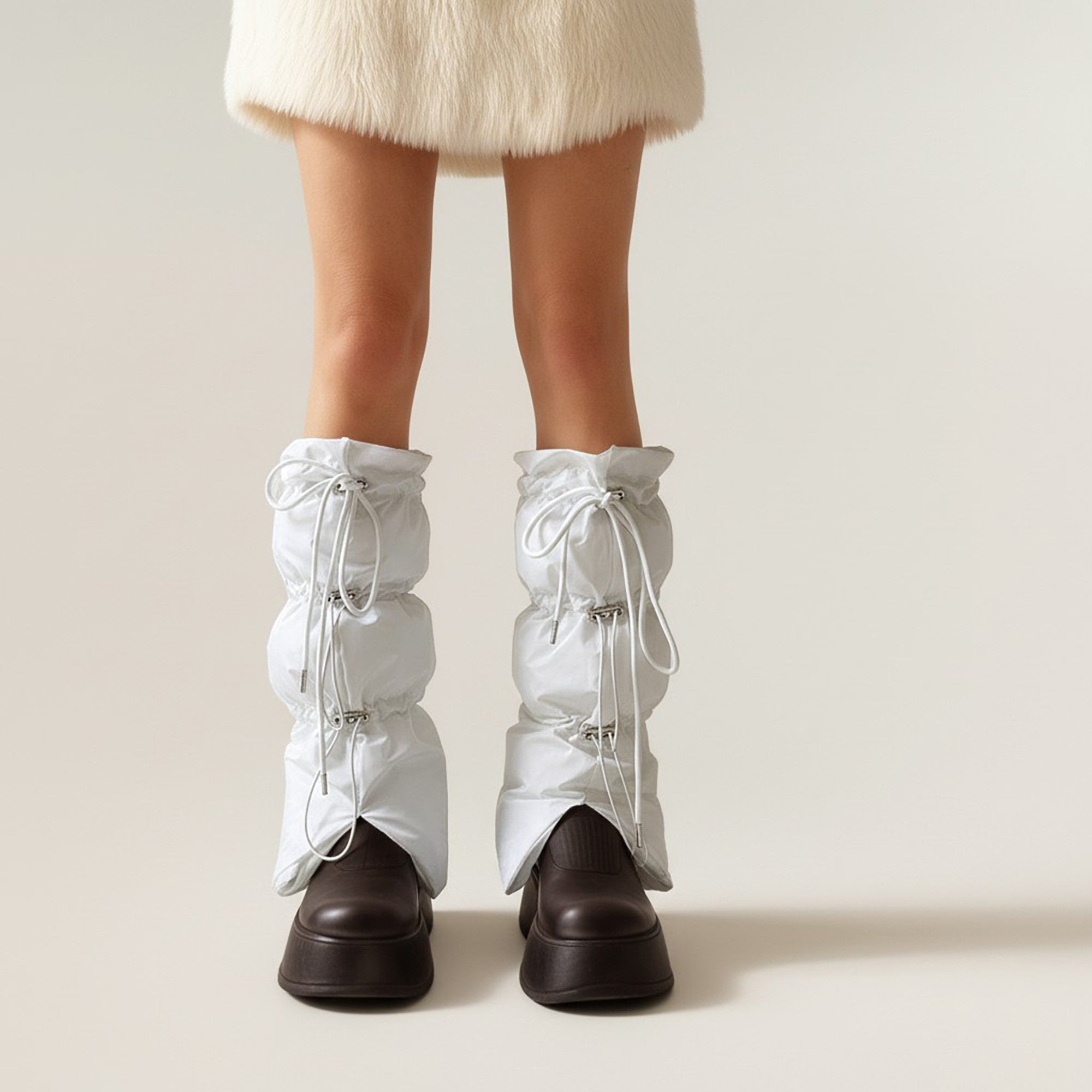 Anna-Kaci Women's Puffer Style Leg Warmers with Adjustable Drawstring Boot Cover Design
