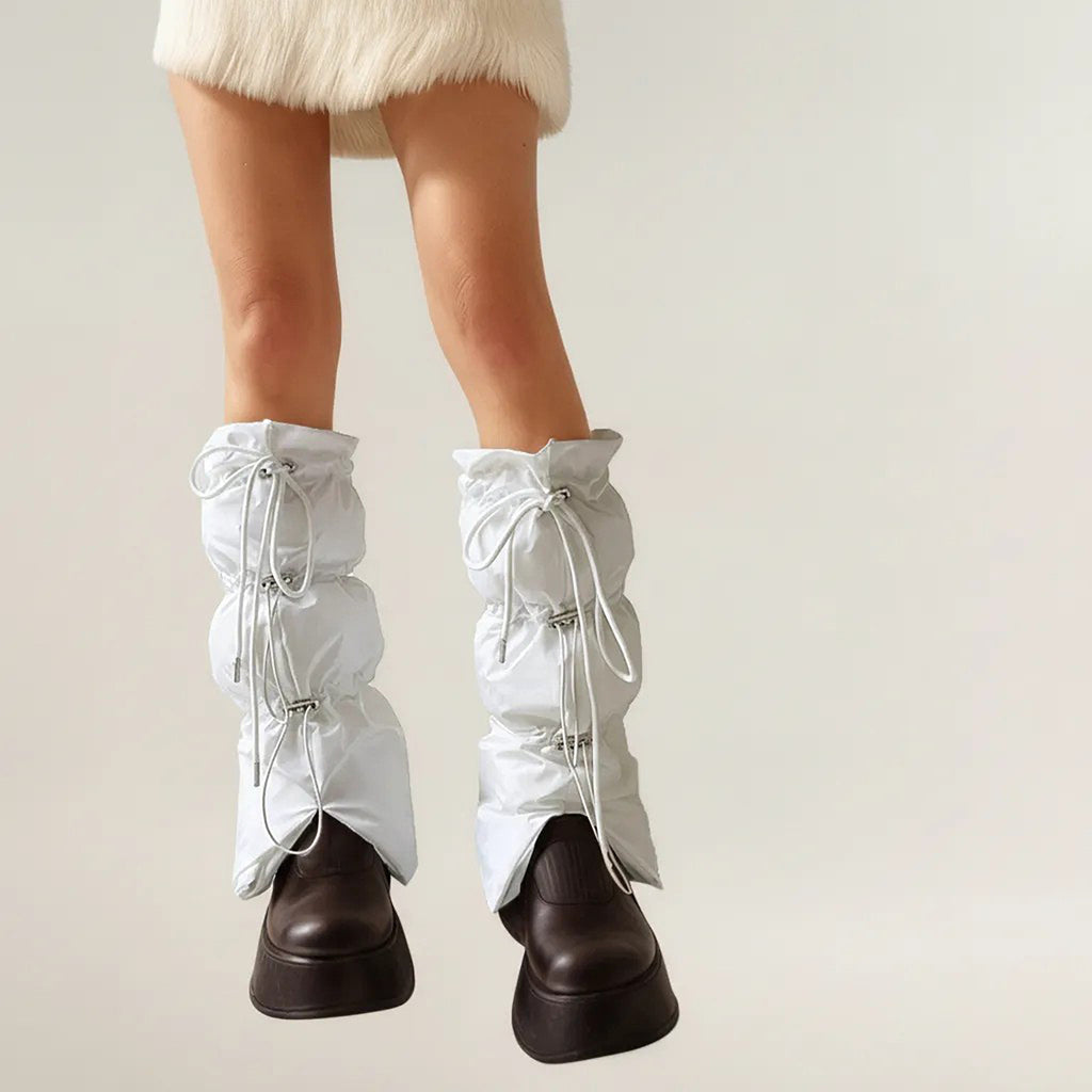 Anna-Kaci Women's Puffer Style Leg Warmers with Adjustable Drawstring Boot Cover Design