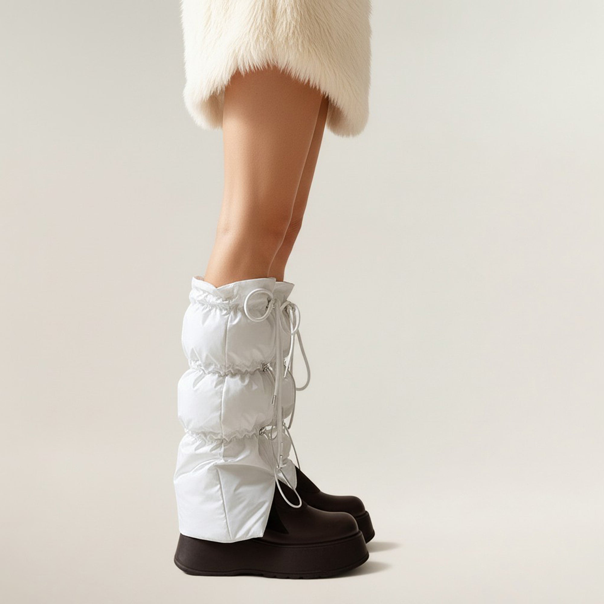 Anna-Kaci Women's Puffer Style Leg Warmers with Adjustable Drawstring Boot Cover Design