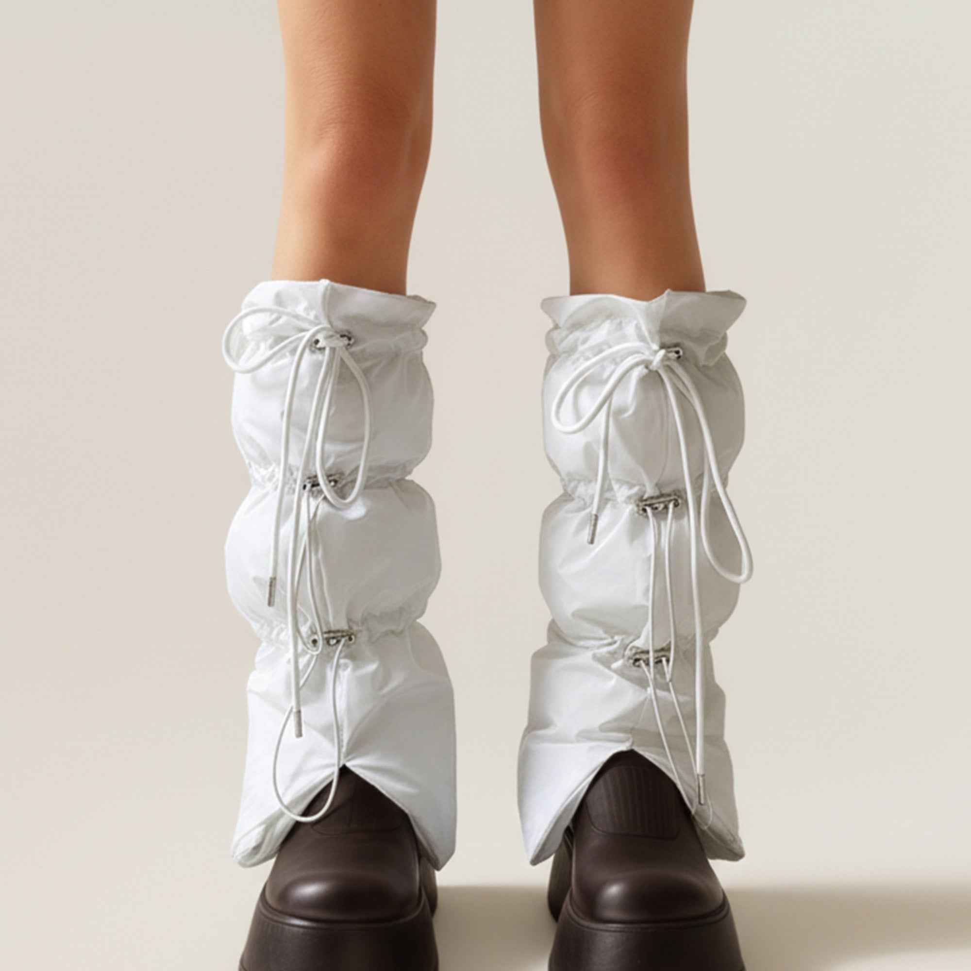 Anna-Kaci Women's Puffer Style Leg Warmers with Adjustable Drawstring Boot Cover Design
