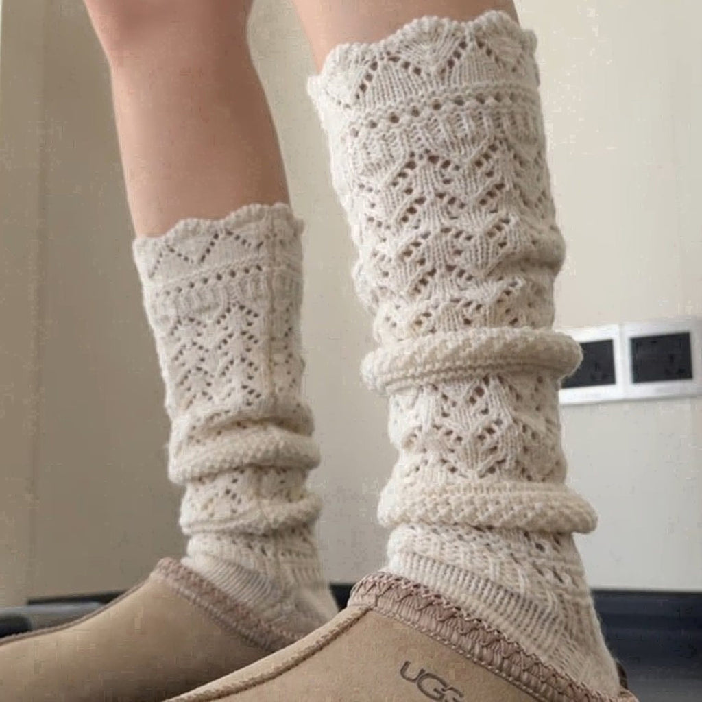 Anna-Kaci Women's Openwork Knit Crew Socks Soft Stretch Cozy Textured Socks for Everyday Wear and Layering
