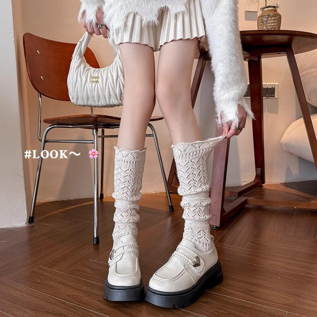 Anna-Kaci Women's Openwork Knit Crew Socks Soft Stretch Cozy Textured Socks for Everyday Wear and Layering