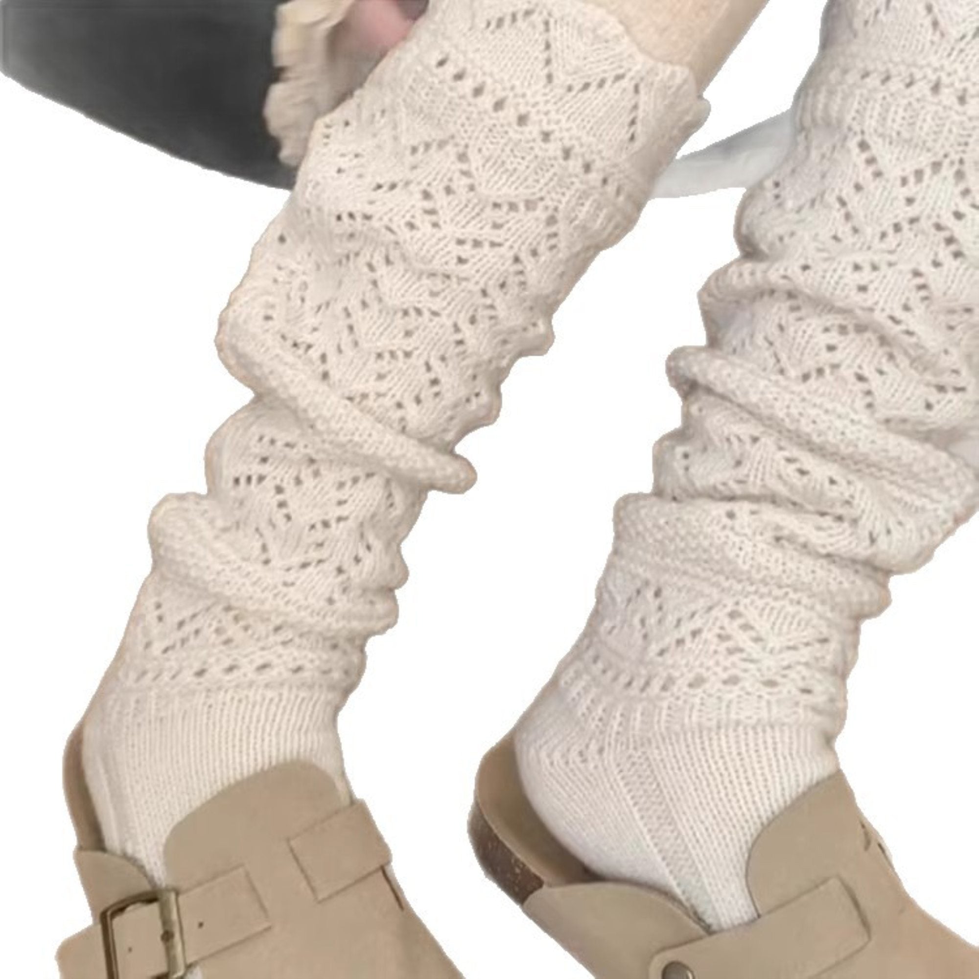 Anna-Kaci Women's Openwork Knit Crew Socks Soft Stretch Cozy Textured Socks for Everyday Wear and Layering