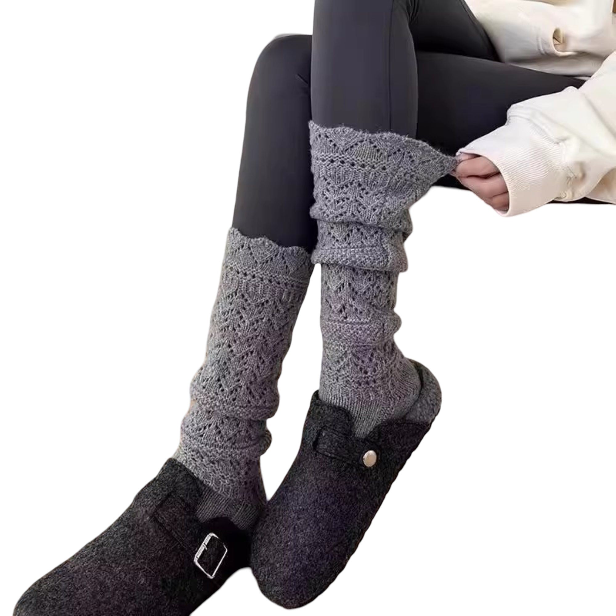 Anna-Kaci Women's Openwork Knit Crew Socks Soft Stretch Cozy Textured Socks for Everyday Wear and Layering