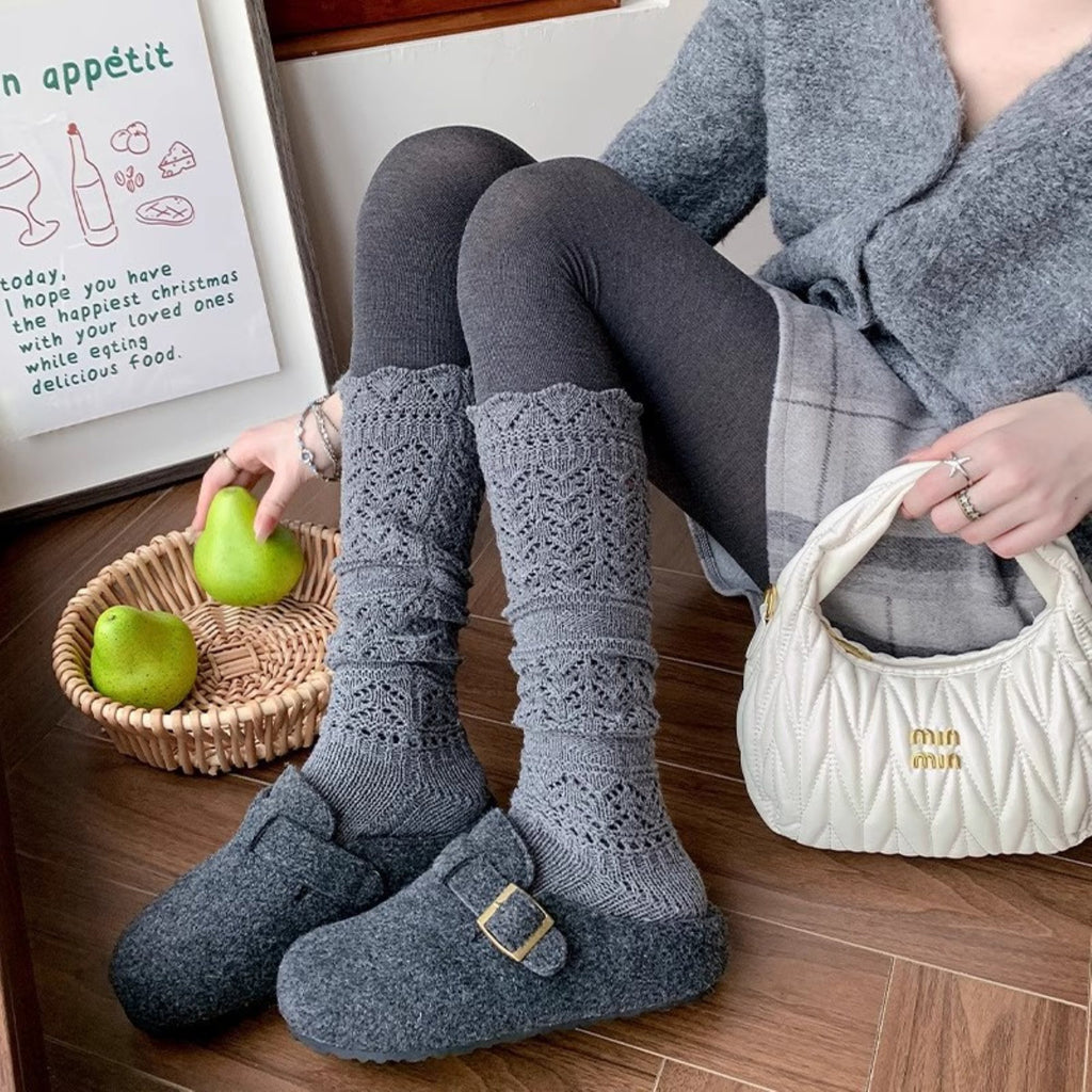 Anna-Kaci Women's Openwork Knit Crew Socks Soft Stretch Cozy Textured Socks for Everyday Wear and Layering